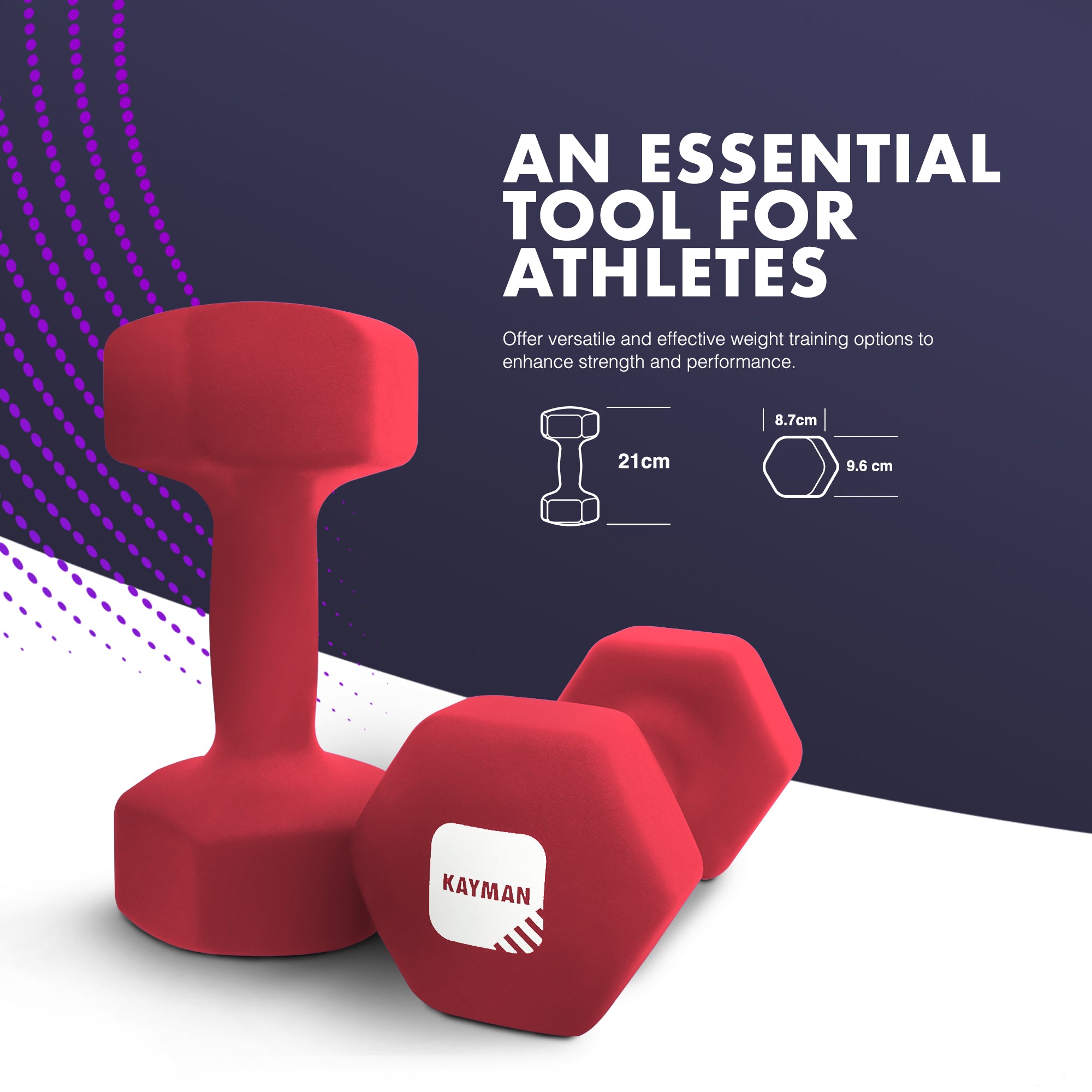 KAYMAN Neoprene Dumbbell Pair with Anti-Slip Grip, Hex Edges, Water-Resistant Surface & Workout Poster Guide - Weight Set for Home, Gym & Fitness Training Equipment (1kg 2kg 3kg 4kg 5kg 6kg 8kg 10kg)