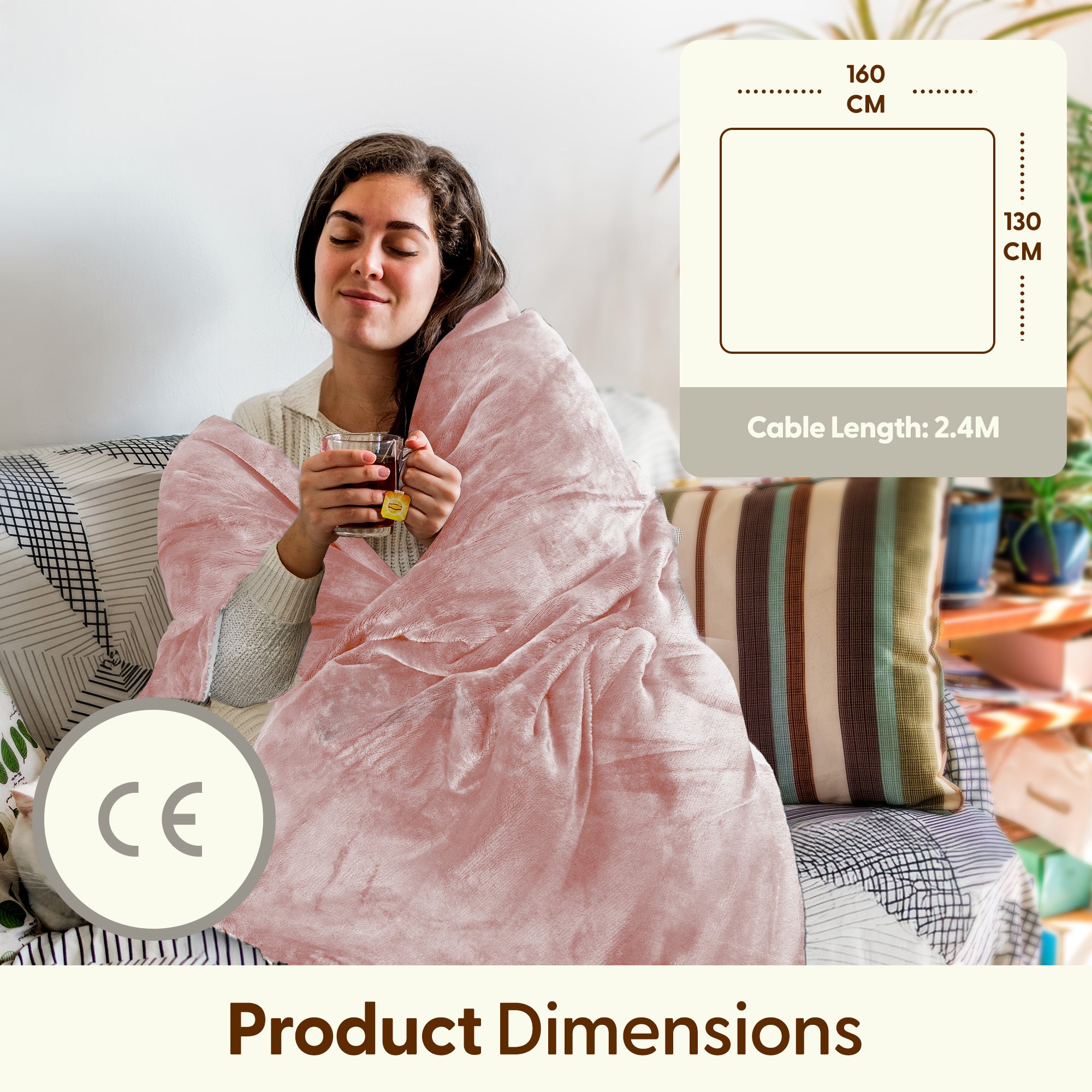 Electric Heated Throw Blanket - Machine Washable Fleece Wool Duvet, 9 Heat Settings & Timer