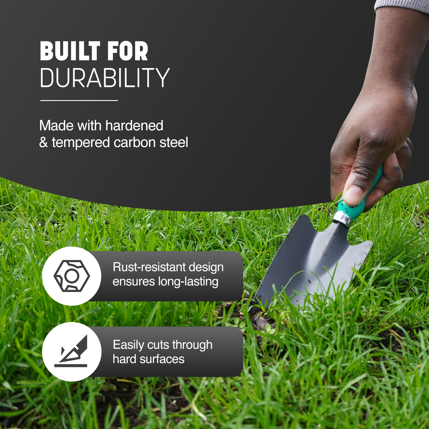 Keplin - 3pc Garden Tool Set - Carbon Steel Blades & PP Handles - Includes Trowel, Transplanting Trowel & Fork - Durable & Weatherproof - 11.5cm Handles - Essential for Digging, Planting & Weeding