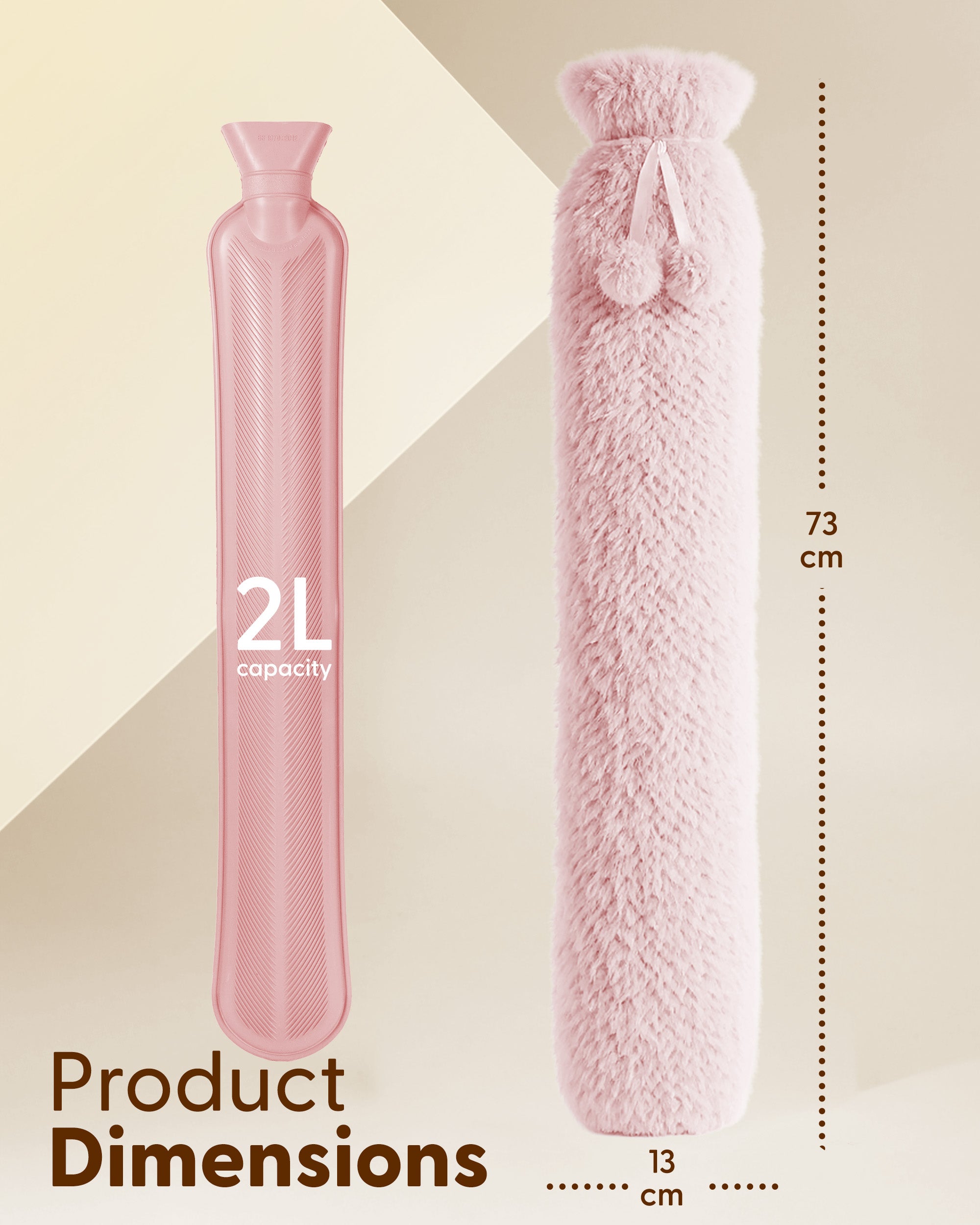 Luxury Hot Water Bottle - Extra Soft Cover, Thermal Rubber Bottle Covered with Premium Faux Fur