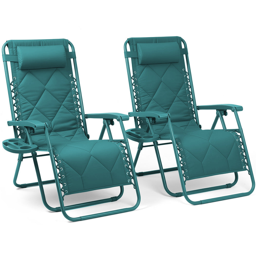 KEPLIN Set of 2 XXL Premium Heavy Duty Quilted Zero Gravity Chairs - Luxurious Garden Recliners, Adjustable Headrest, Cup & Phone Holder, Foldable, Easy to Clean Patio Sun Loungers