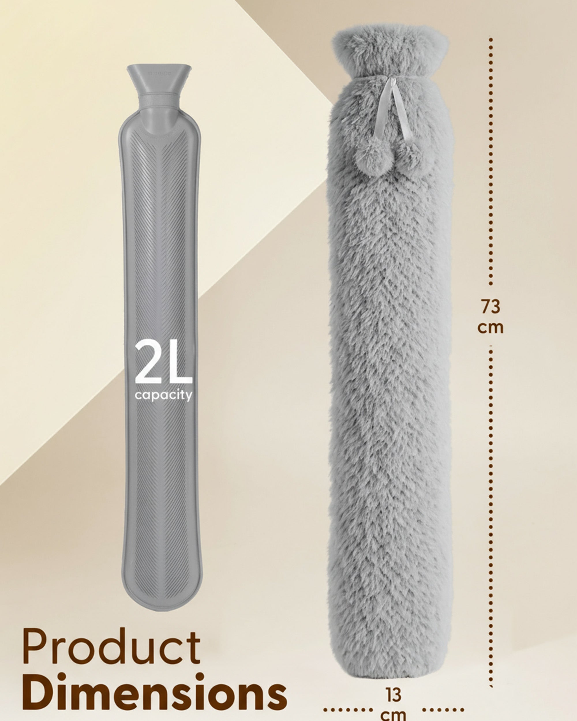 Luxury Hot Water Bottle - Extra Soft Cover, Thermal Rubber Bottle Covered with Premium Faux Fur