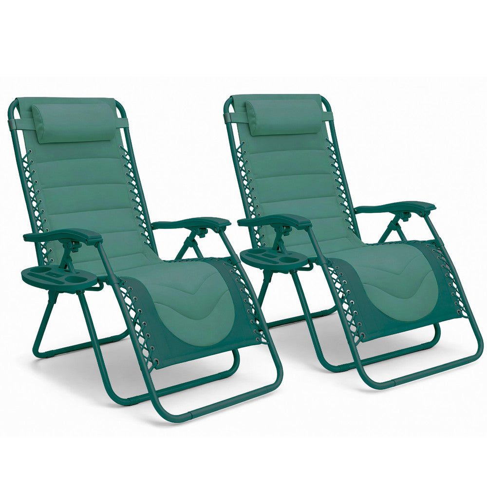 KEPLIN 2 Pack XXL Premium Heavy-Duty Colour Block Zero Gravity Chairs, Adjustable Headrest, Cup & Phone Holder, Foldabl