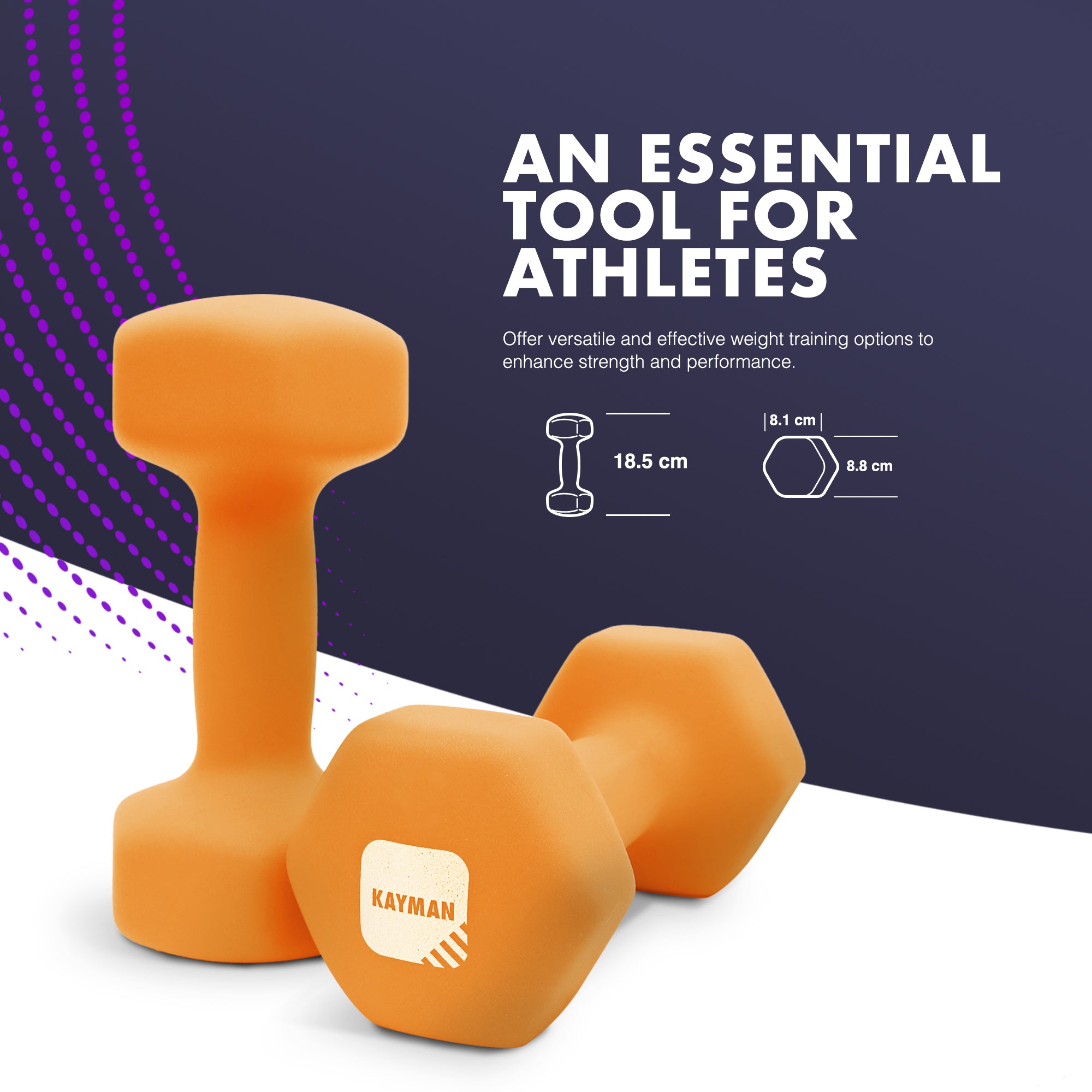 KAYMAN Neoprene Dumbbell Pair with Anti-Slip Grip, Hex Edges, Water-Resistant Surface & Workout Poster Guide - Weight Set for Home, Gym & Fitness Training Equipment (1kg 2kg 3kg 4kg 5kg 6kg 8kg 10kg)