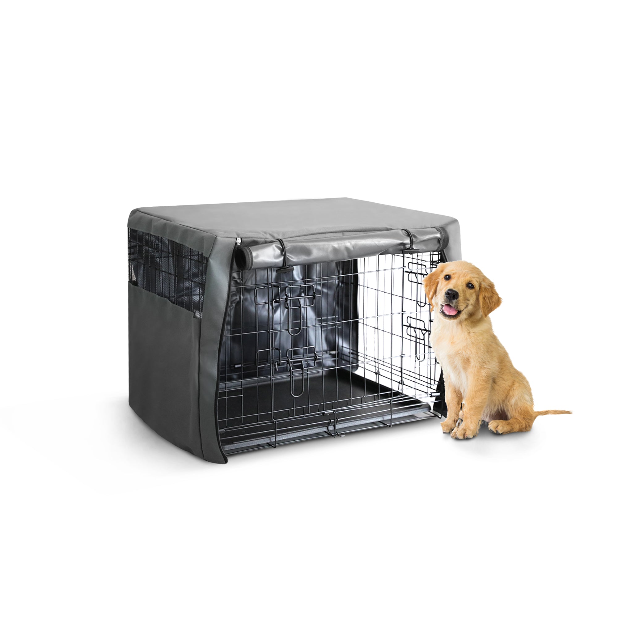 FurDreams Premium 24-Inch Dog Crate Cover – Polyester with PVC Coating, Rolling Doors & Breathable Mesh Windows – Easy Installation, Machine Washable – Ideal for Puppy Training
