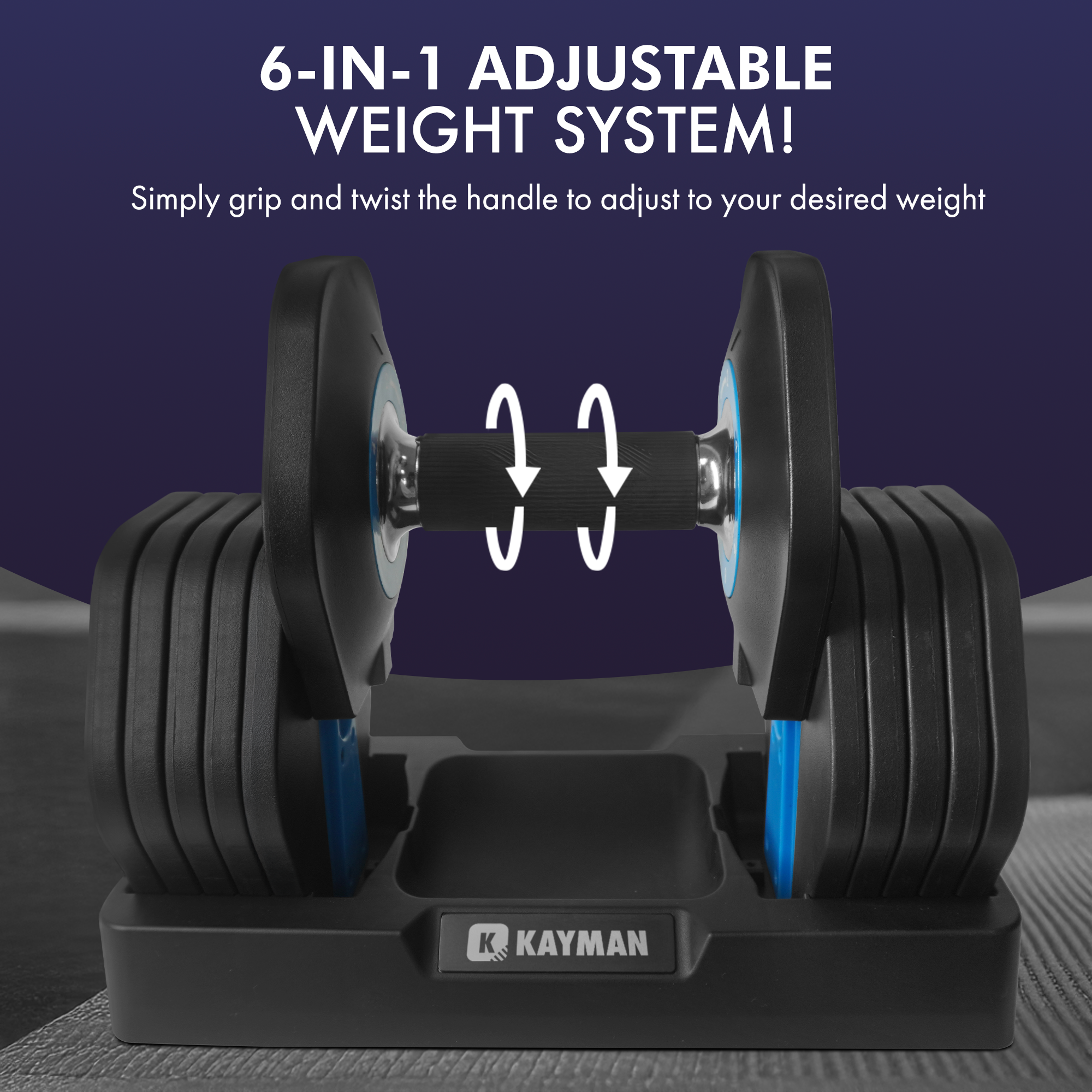 Kayman 12-in-1 Adjustable Dumbbells Set Pair, Home Gym Weights, 24kg Pairs Space-Saving Fitness Equipment with Smart Click Adjustment