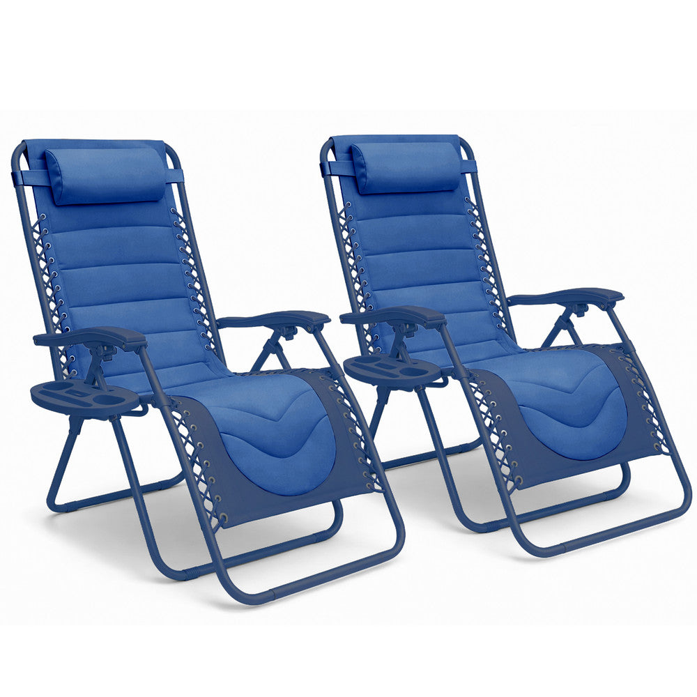 KEPLIN 2 Pack XXL Premium Heavy-Duty Colour Block Zero Gravity Chairs, Adjustable Headrest, Cup & Phone Holder, Foldabl