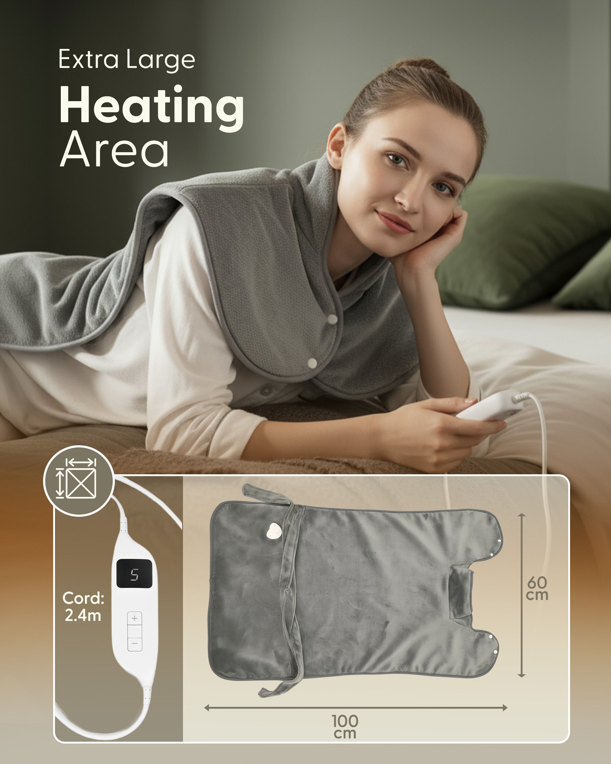 Keplin Heating Pad, Electric Heat Pad with Automatic Switch-Off and 9 Temperature Levels, Heating pad for Back Neck Shoulder Belly Heating Technology