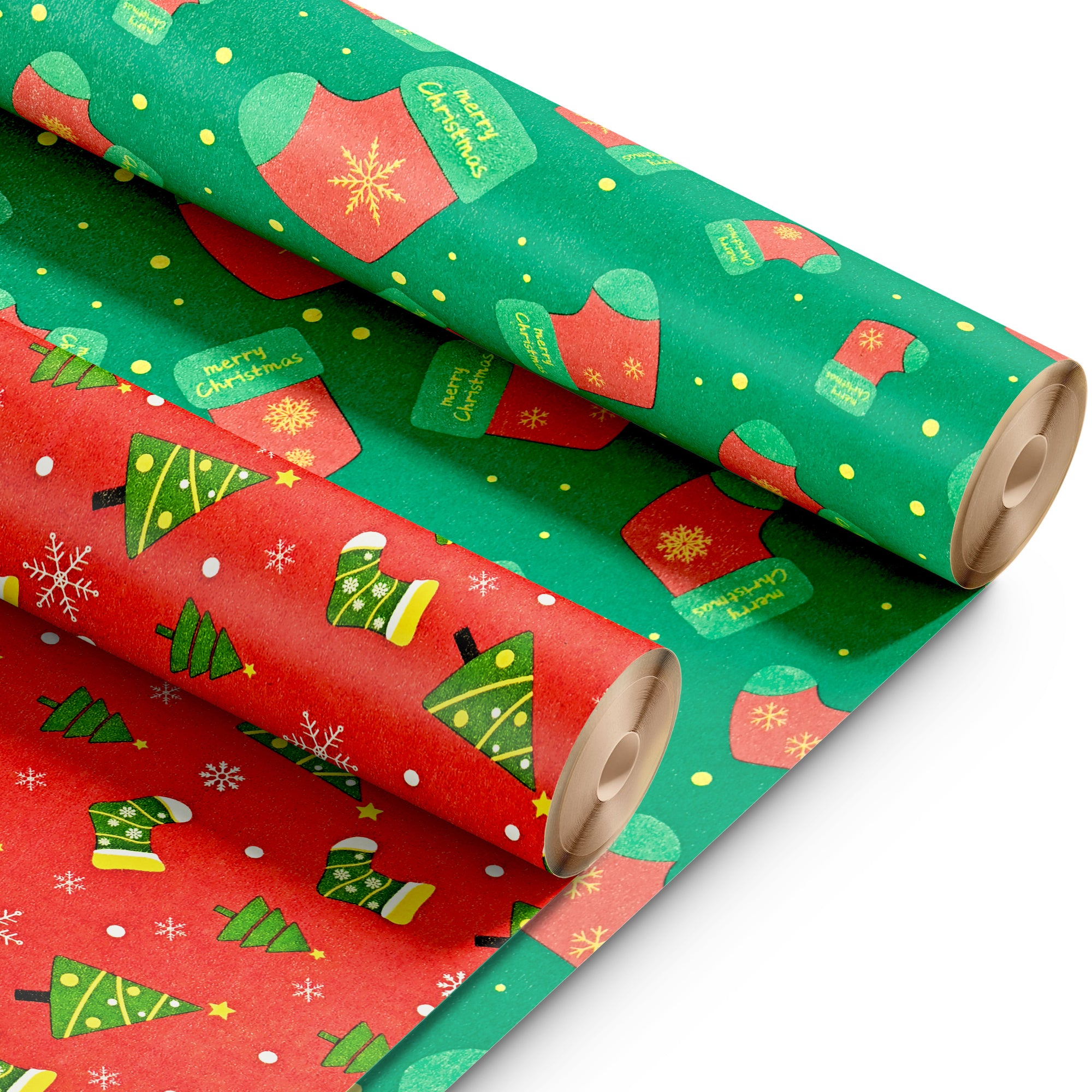 Kraft & Co 2 Pack Christmas Wrapping Paper Roll - Festive Designed Recyclable Kraft Paper, Perfect for Holiday Gifts, Arts & Crafts-Wrapping for a Merry Christmas (44.5cm x 25m)