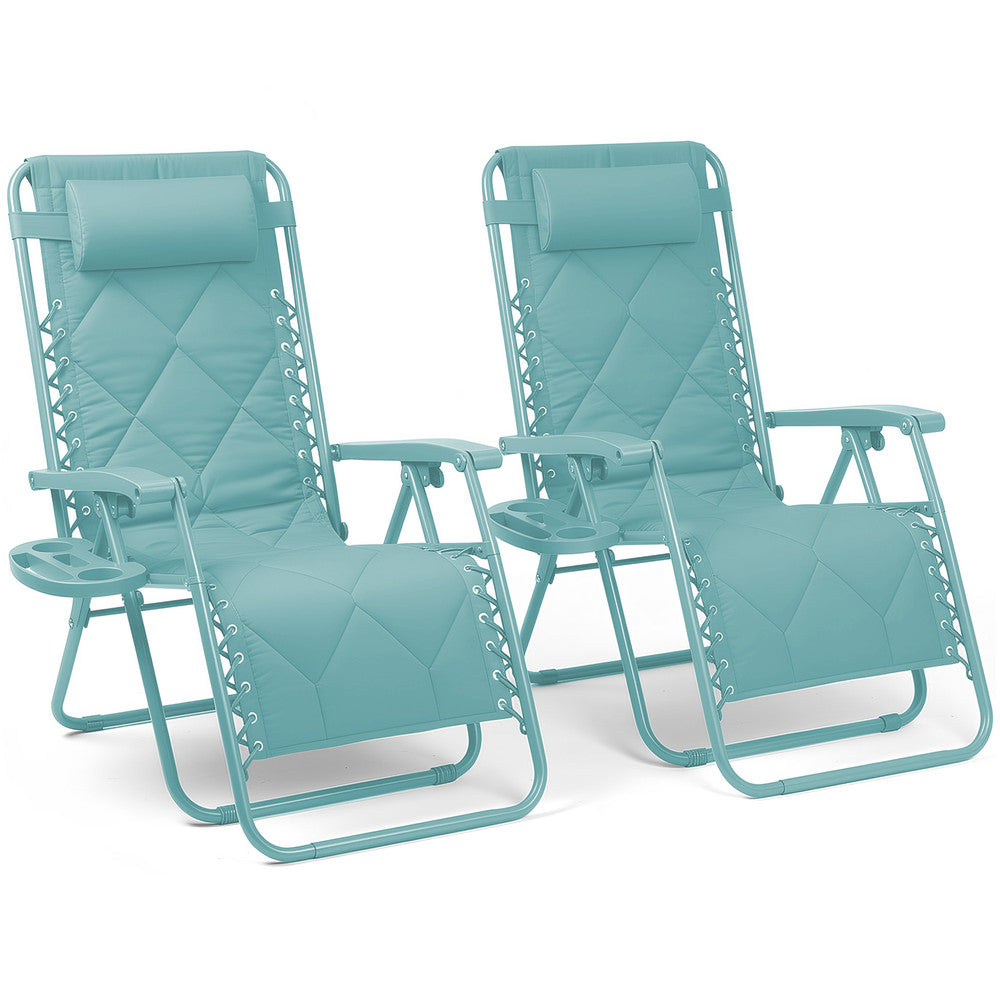 KEPLIN Set of 2 XXL Premium Heavy Duty Quilted Zero Gravity Chairs - Luxurious Garden Recliners, Adjustable Headrest, Cup & Phone Holder, Foldable, Easy to Clean Patio Sun Loungers