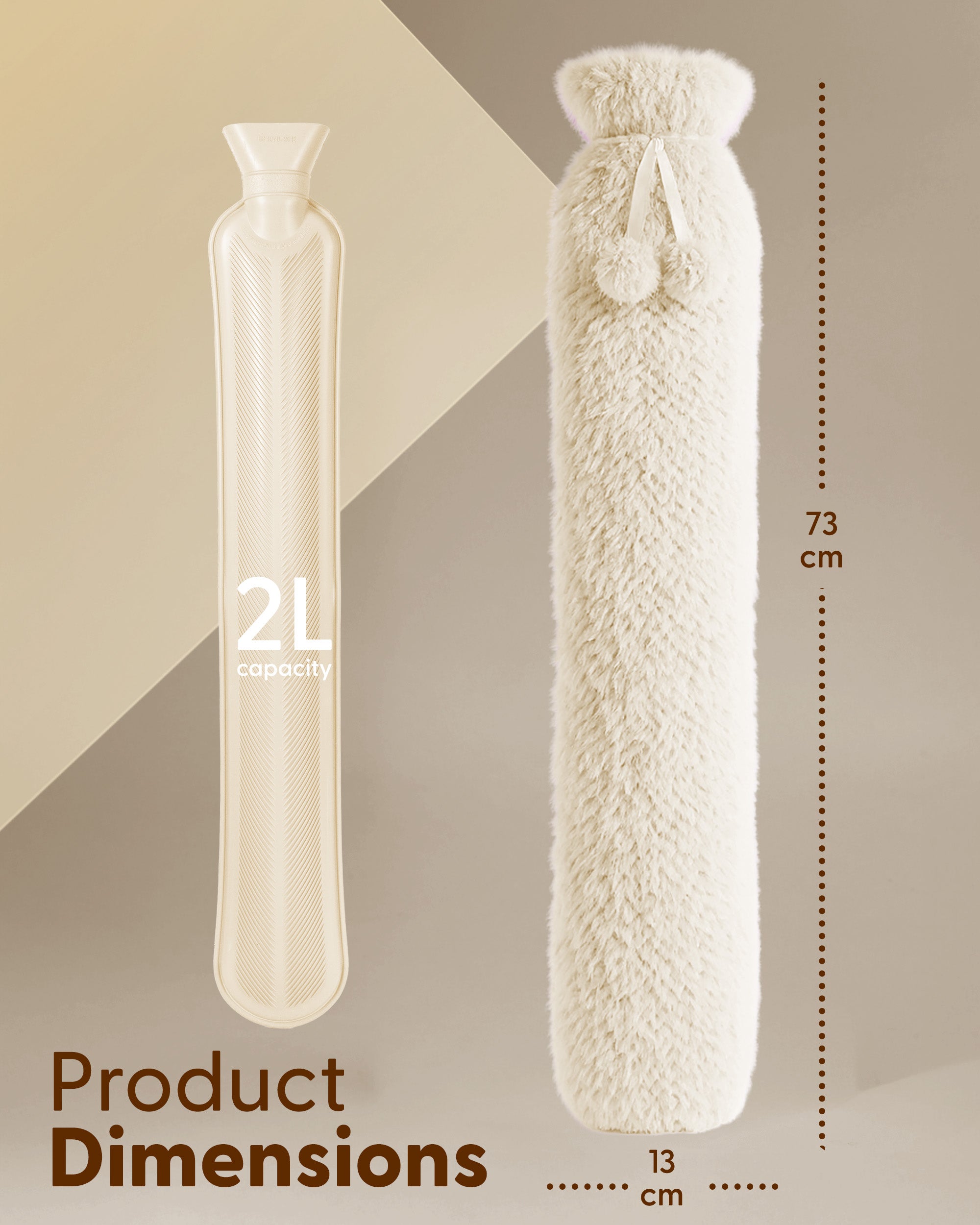 Luxury Hot Water Bottle - Extra Soft Cover, Thermal Rubber Bottle Covered with Premium Faux Fur