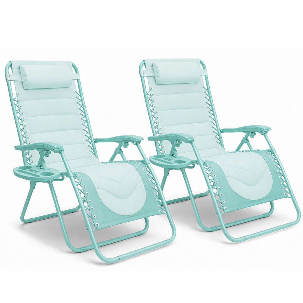 KEPLIN 2 Pack XXL Premium Heavy-Duty Colour Block Zero Gravity Chairs, Adjustable Headrest, Cup & Phone Holder, Foldabl