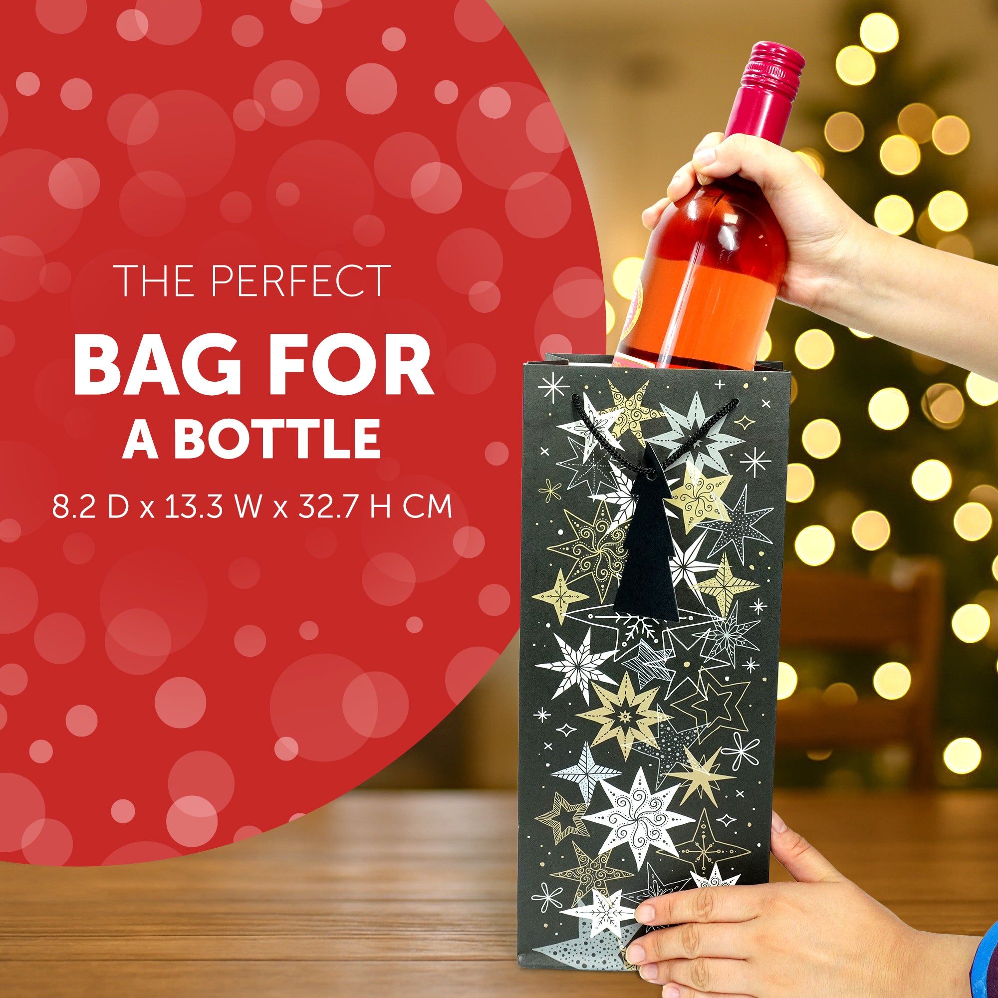 Kraft & Co - Christmas Wine Bottle Bag, 3 Festive Designs- Joy, Festive, Sparkle, Pack of 3