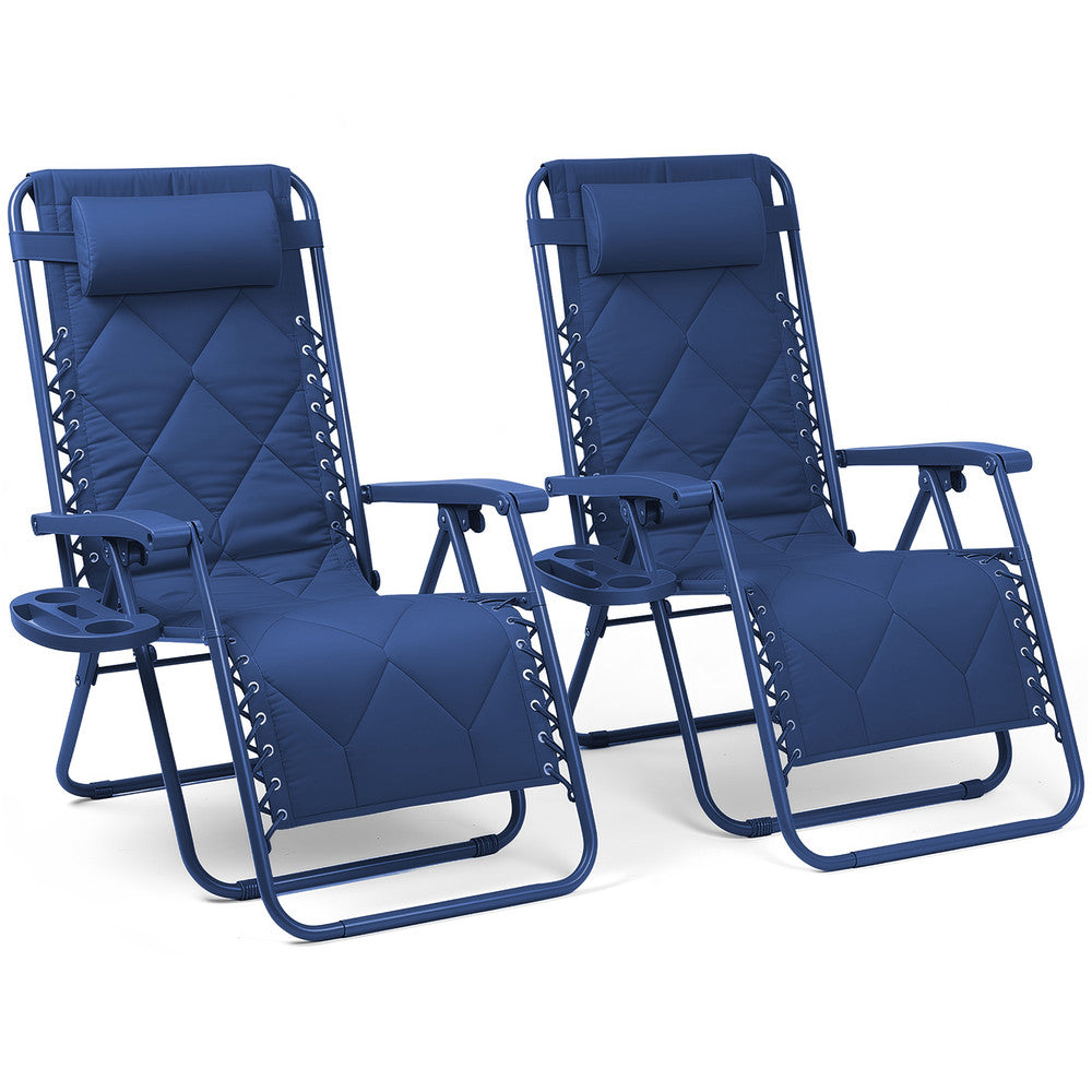 KEPLIN Set of 2 XXL Premium Heavy Duty Quilted Zero Gravity Chairs - Luxurious Garden Recliners, Adjustable Headrest, Cup & Phone Holder, Foldable, Easy to Clean Patio Sun Loungers