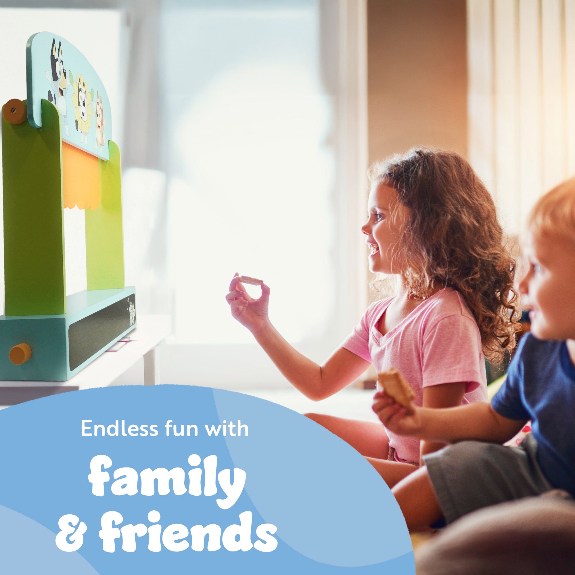 Bluey Wooden Puppet Theater Playset - FSC-Certified Wood, Eco-Friendly Toy for Kids 3+