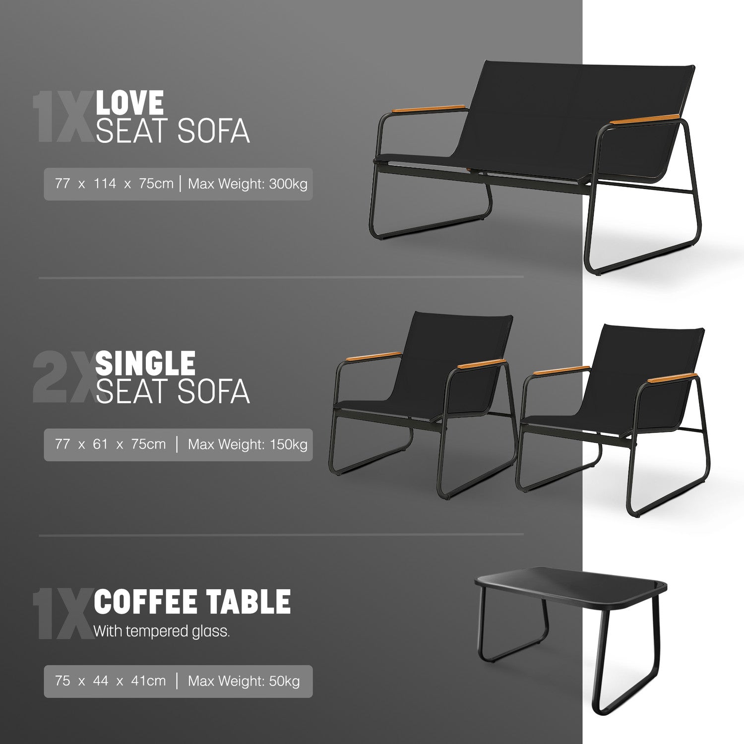 KEPLIN 4PC Conversation Set - Mesh Garden Furniture Set – Modern Outdoor Patio Seating – Easy Assembly – Comfortable & Durable – Stylish Design – Ideal for Gardens, Balconies, Poolside