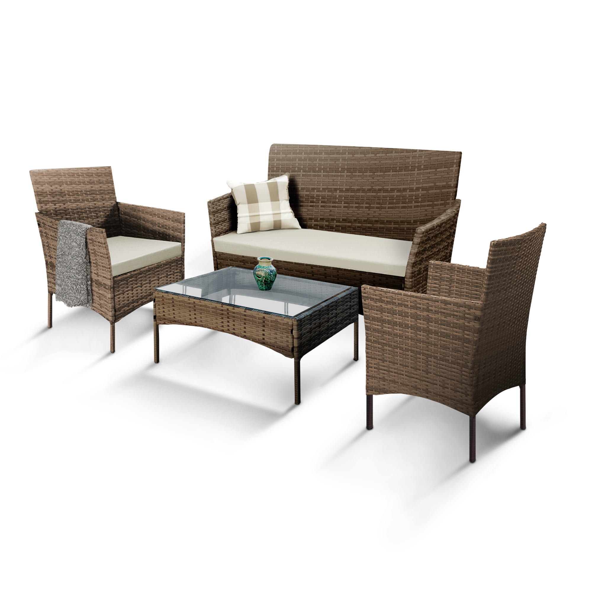 4-Piece Rattan Garden Furniture Set