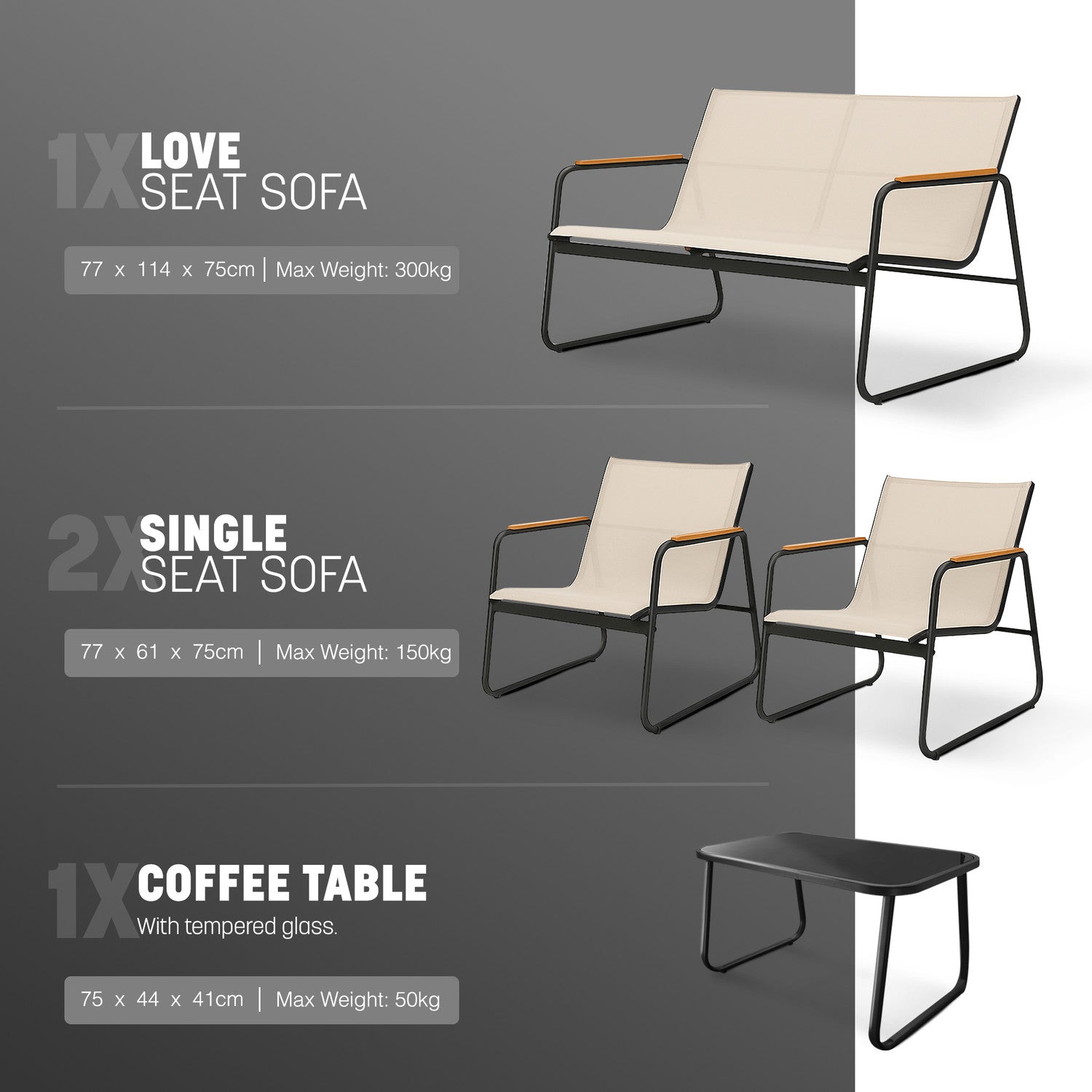 KEPLIN 4PC Conversation Set - Mesh Garden Furniture Set – Modern Outdoor Patio Seating – Easy Assembly – Comfortable & Durable – Stylish Design – Ideal for Gardens, Balconies, Poolside