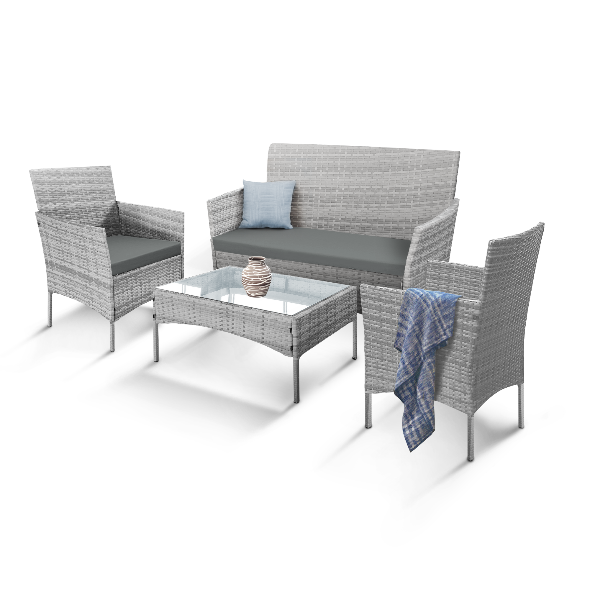 4-Piece Rattan Garden Furniture Set