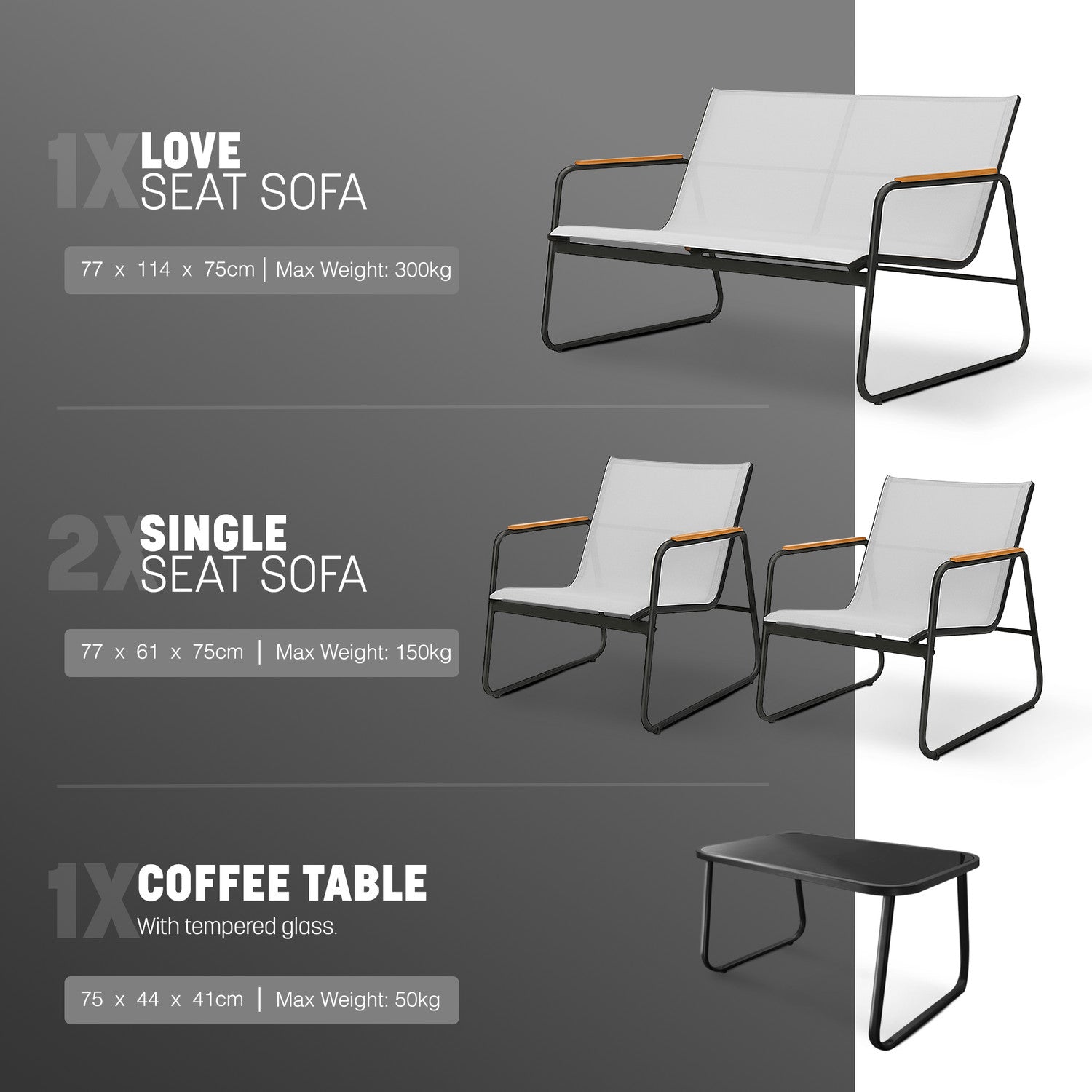 KEPLIN 4PC Conversation Set - Mesh Garden Furniture Set – Modern Outdoor Patio Seating – Easy Assembly – Comfortable & Durable – Stylish Design – Ideal for Gardens, Balconies, Poolside