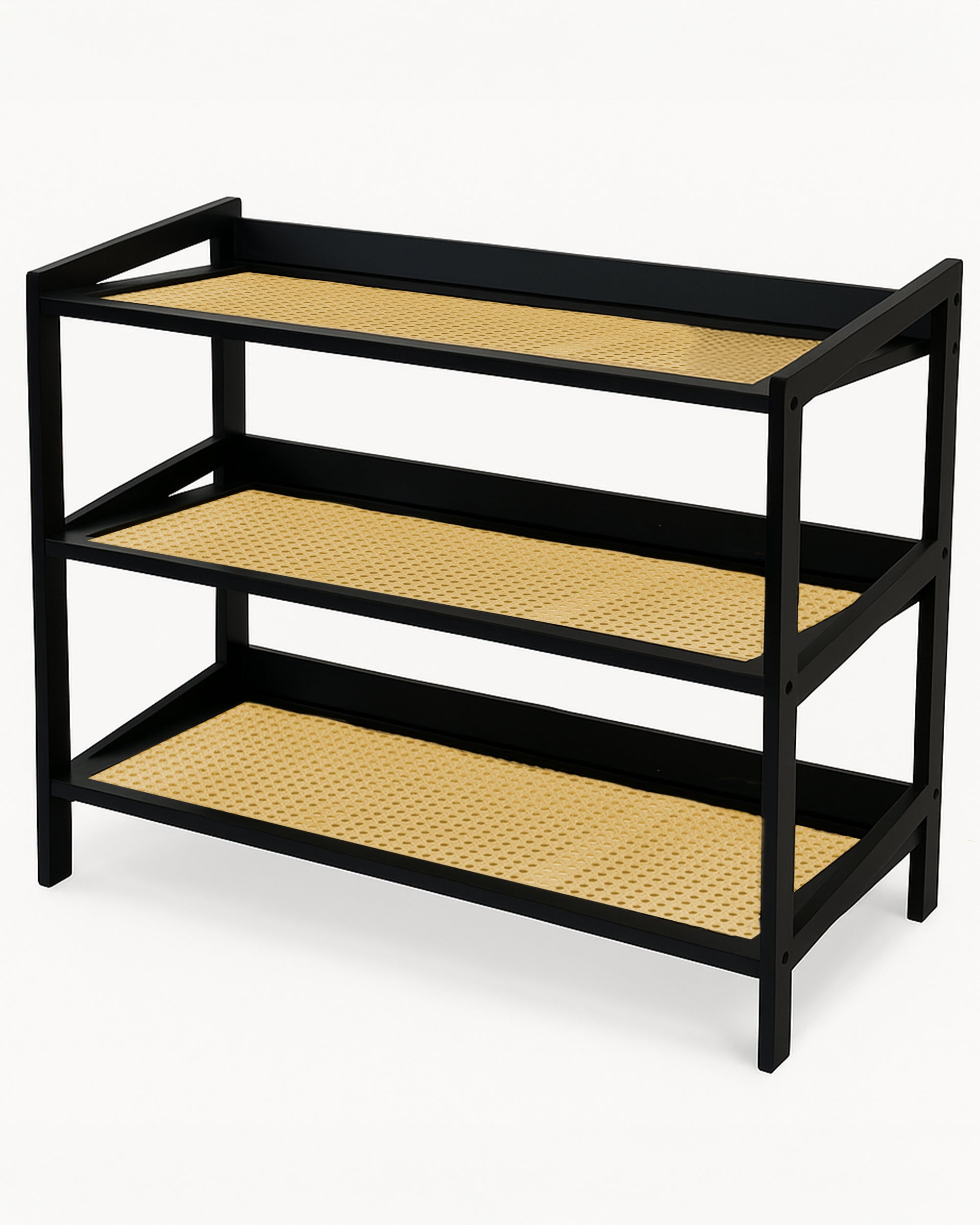 KEPLIN 2/3/4 Tier Bamboo and Rattan Shoe Rack Organiser – Eco-Friendly, Durable, Easy Assembly – Compact Design for Entryway, Closet, or Hallway – Stylish and Functional Storage – Black and Natural