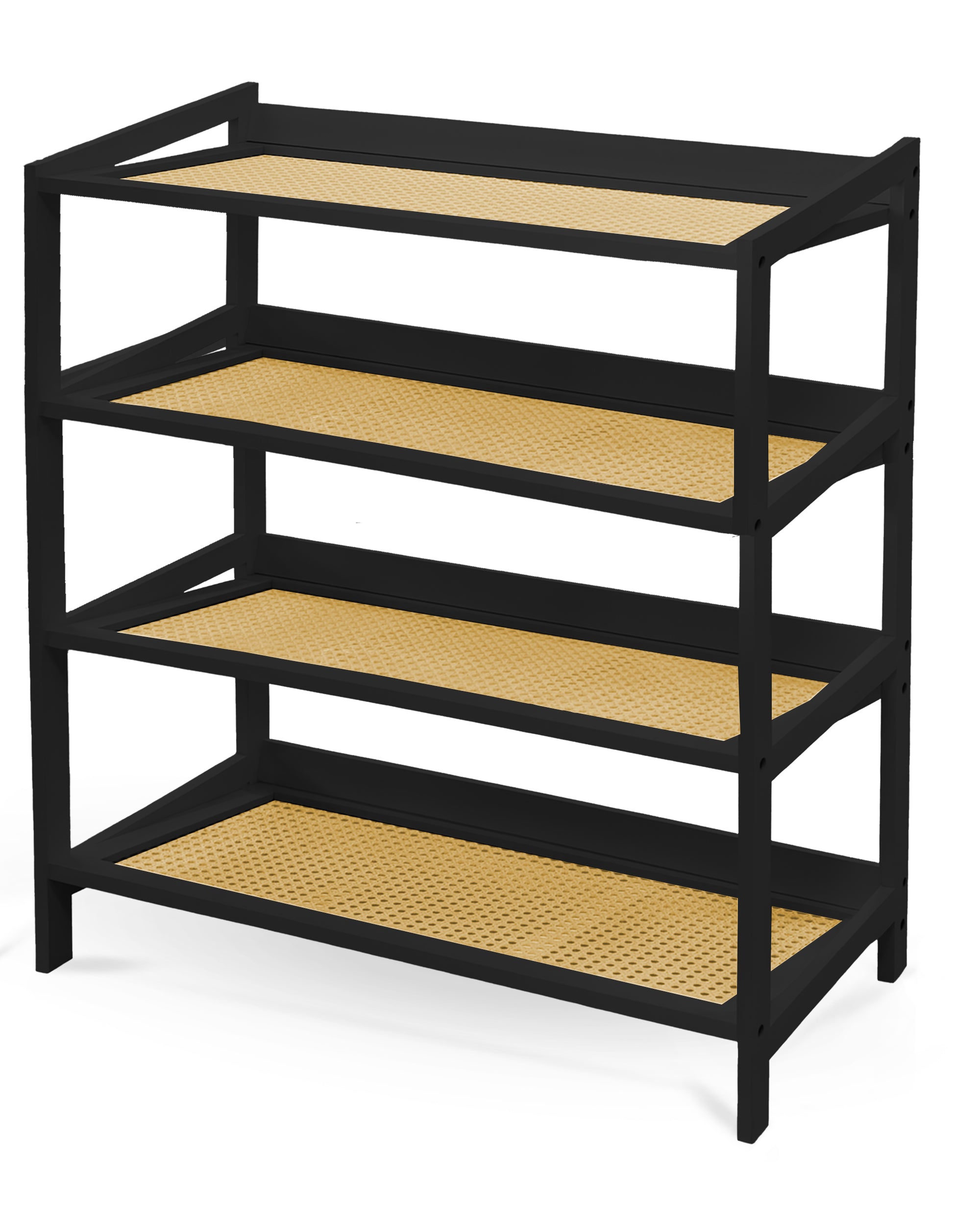 KEPLIN 2/3/4 Tier Bamboo and Rattan Shoe Rack Organiser – Eco-Friendly, Durable, Easy Assembly – Compact Design for Entryway, Closet, or Hallway – Stylish and Functional Storage – Black and Natural
