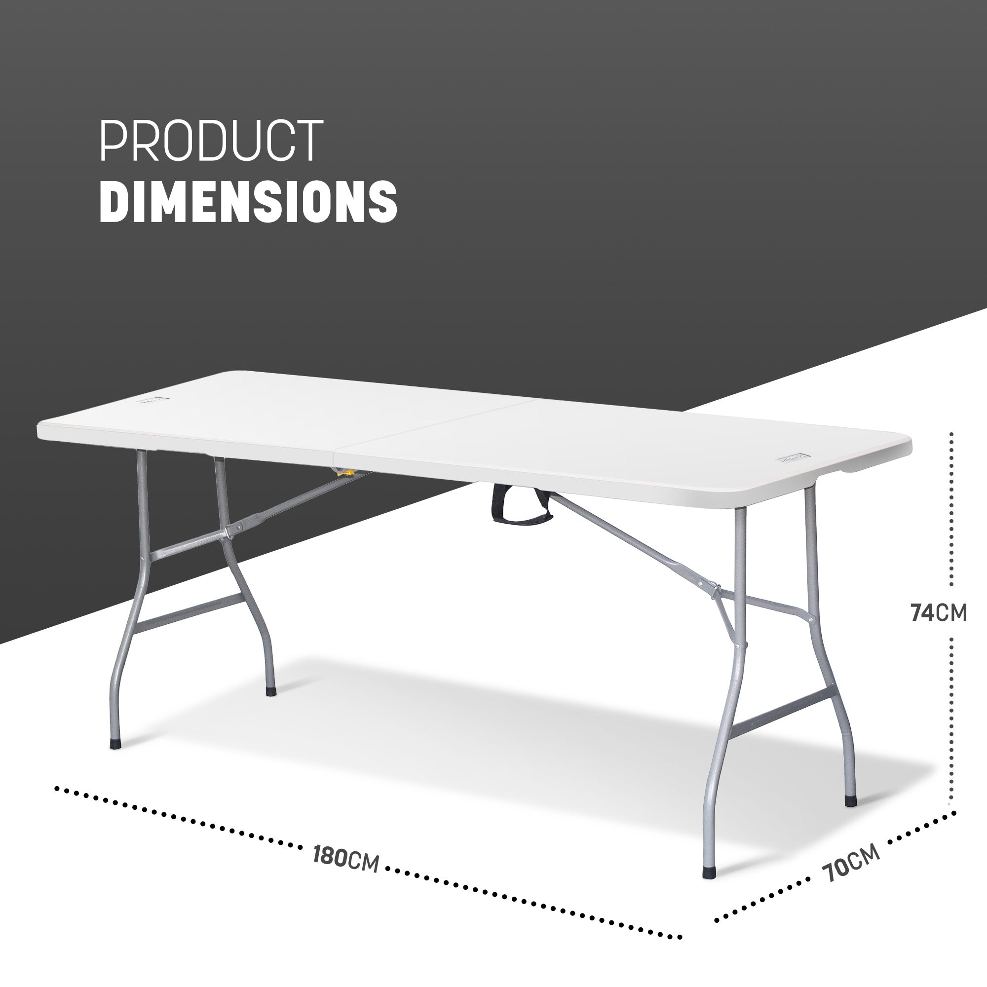 KEPLIN 6ft Folding Table with Spacious 180x70x74cm Tabletop & Sturdy Metal Frame