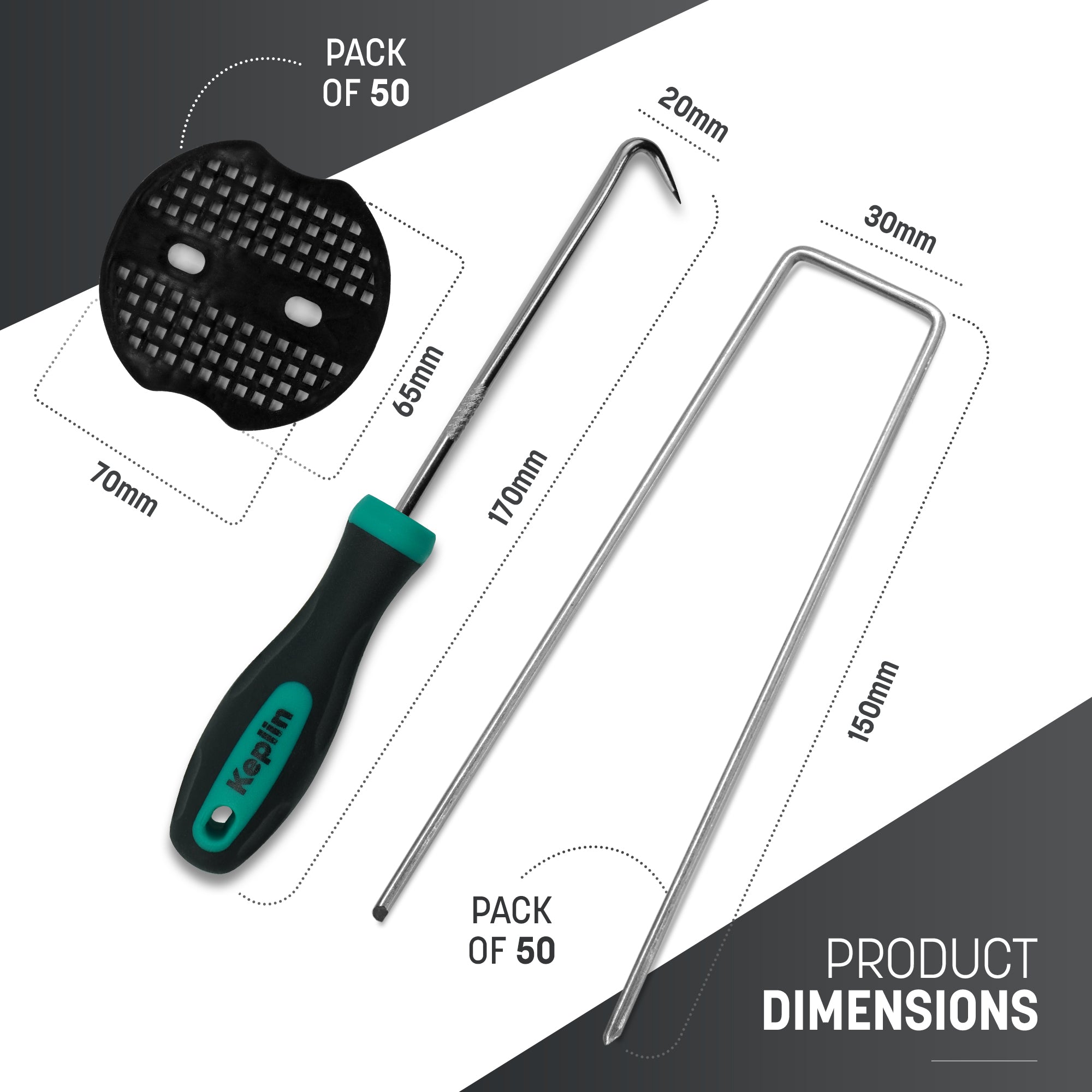 KEPLIN Garden Pegs Stakes Staples Securing Lawn, Perfect for Weed Control Membrane, Fabric, Artificial Grass, Matting & Netting - Galvanised U Shaped Nail Pins - 150mm