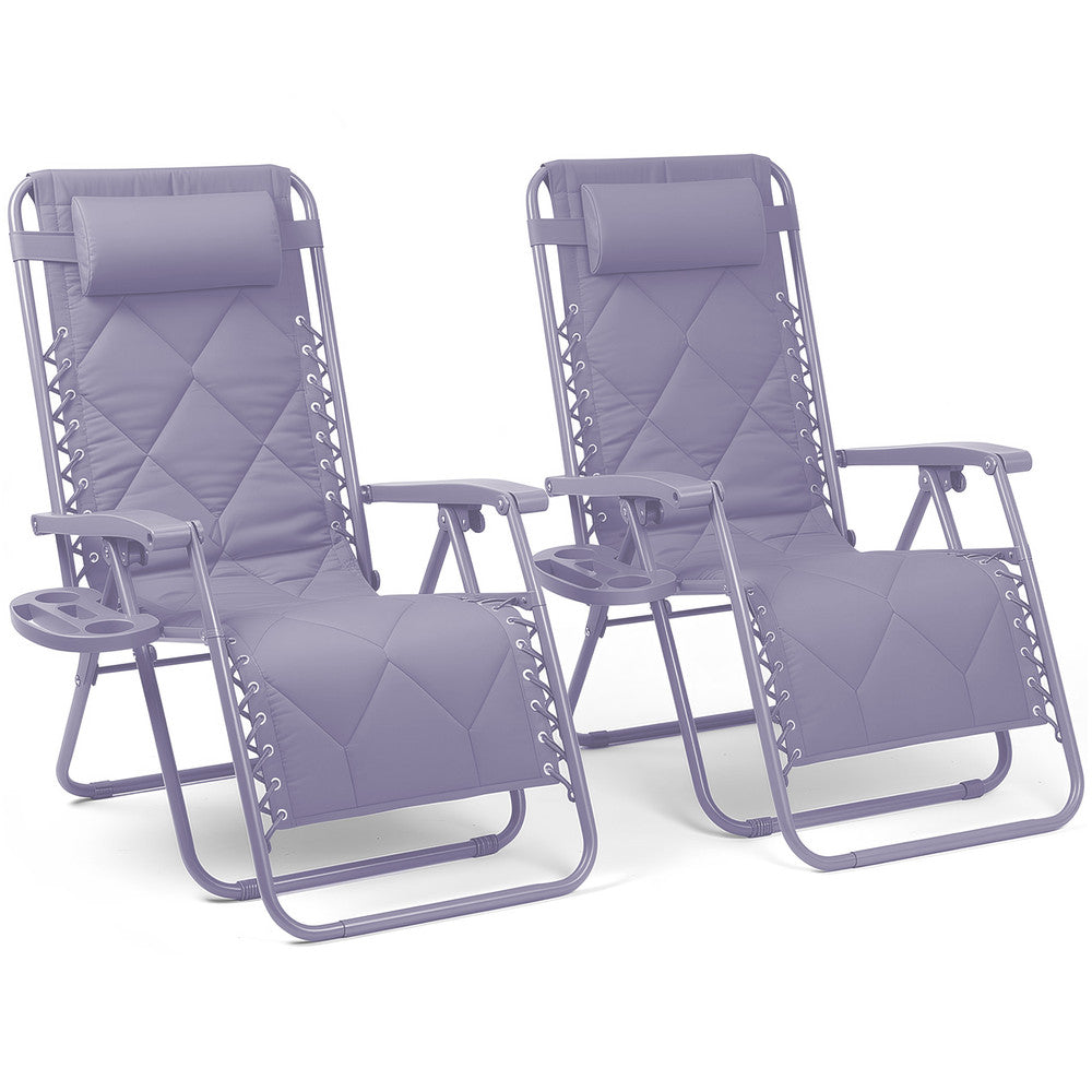 KEPLIN Set of 2 XXL Premium Heavy Duty Quilted Zero Gravity Chairs - Luxurious Garden Recliners, Adjustable Headrest, Cup & Phone Holder, Foldable, Easy to Clean Patio Sun Loungers