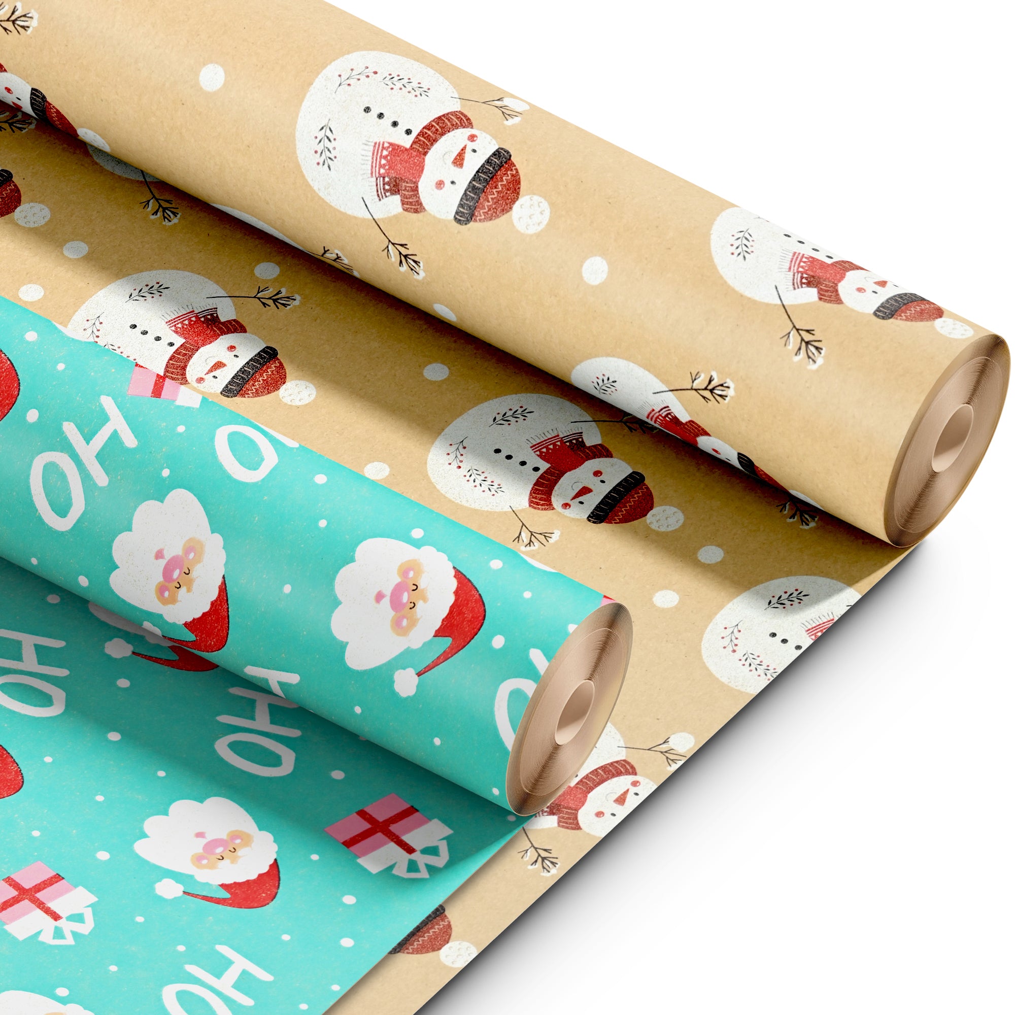 Kraft & Co 2 Pack Christmas Wrapping Paper Roll - Festive Designed Recyclable Kraft Paper, Perfect for Holiday Gifts, Arts & Crafts-Wrapping for a Merry Christmas (44.5cm x 25m)