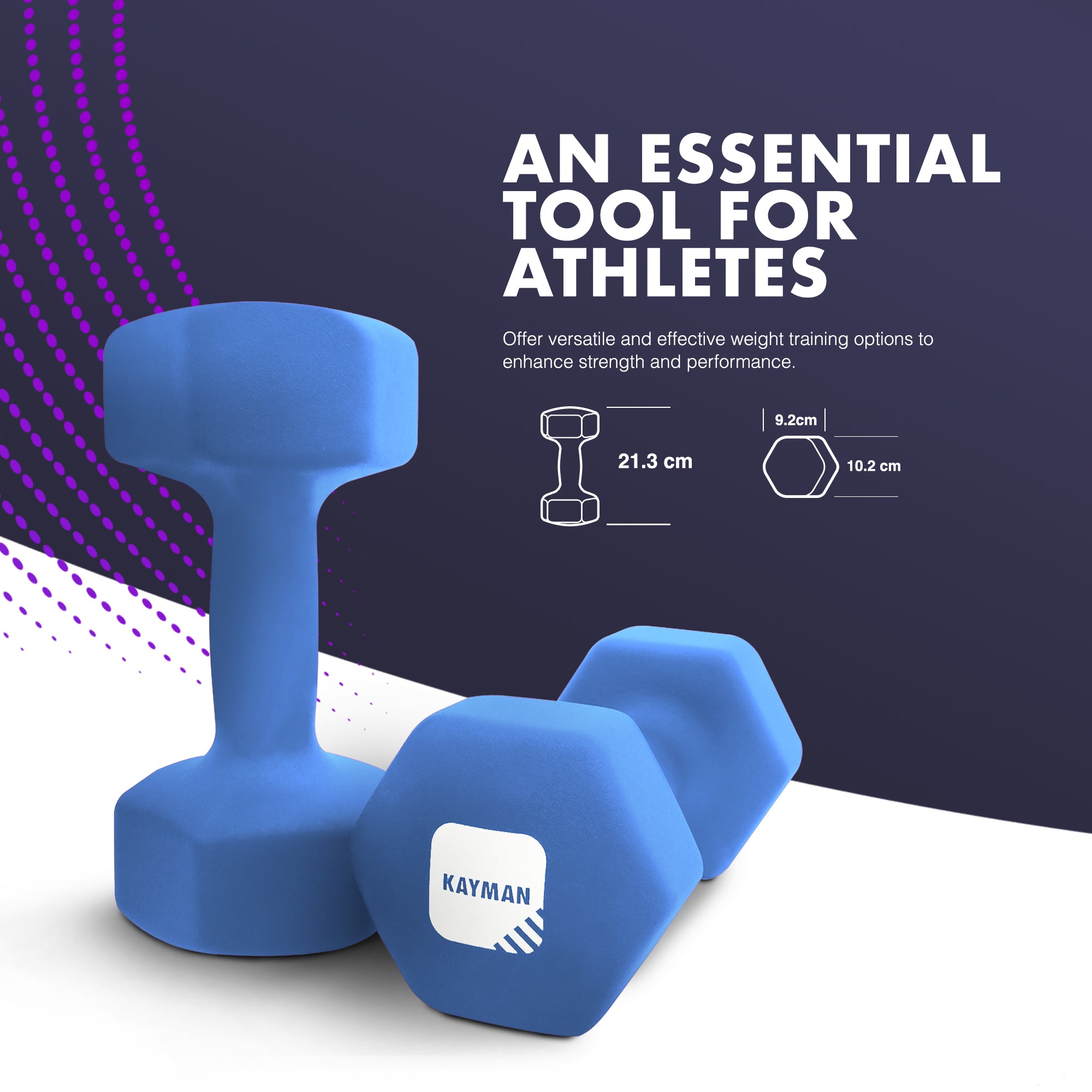 KAYMAN Neoprene Dumbbell Pair with Anti-Slip Grip, Hex Edges, Water-Resistant Surface & Workout Poster Guide - Weight Set for Home, Gym & Fitness Training Equipment (1kg 2kg 3kg 4kg 5kg 6kg 8kg 10kg)