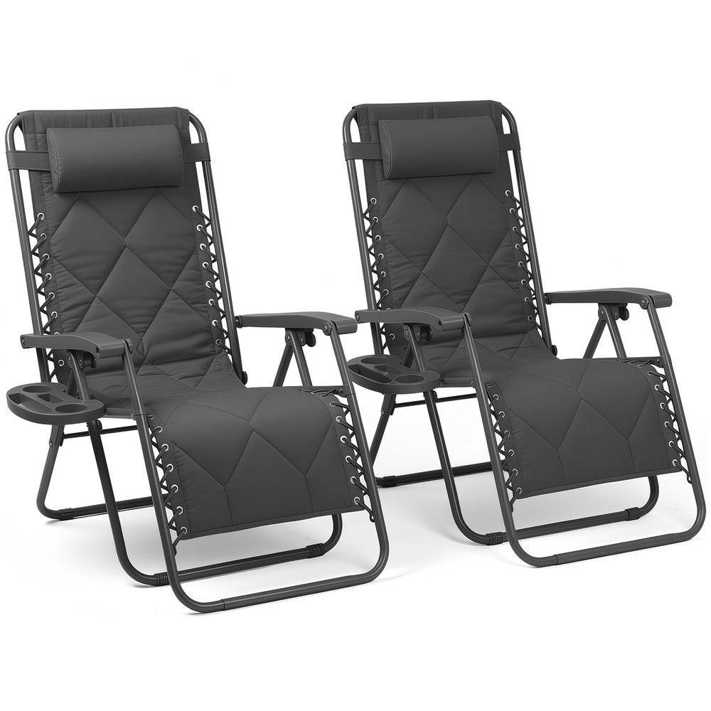 KEPLIN Set of 2 XXL Premium Heavy Duty Quilted Zero Gravity Chairs - Luxurious Garden Recliners, Adjustable Headrest, Cup & Phone Holder, Foldable, Easy to Clean Patio Sun Loungers