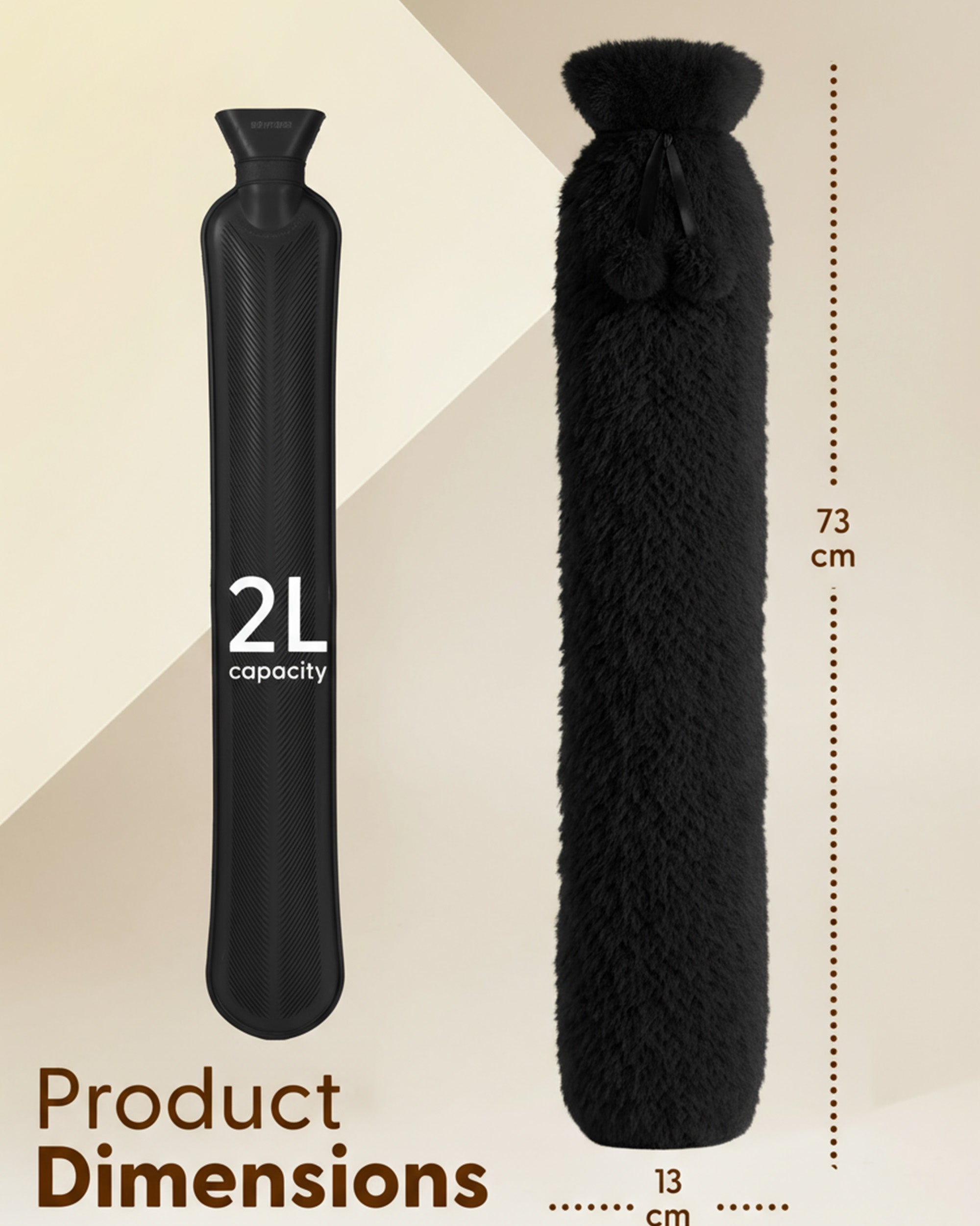 Luxury Hot Water Bottle - Extra Soft Cover, Thermal Rubber Bottle Covered with Premium Faux Fur