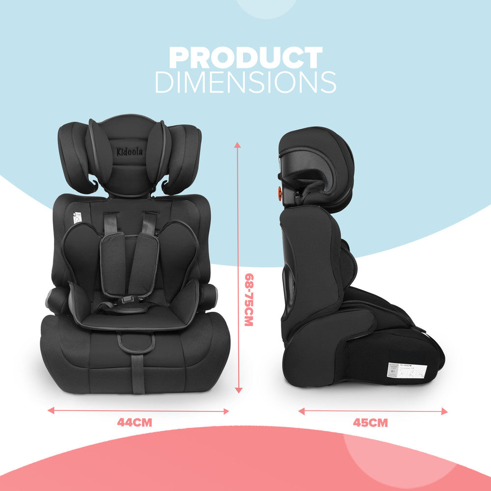 Kidoola Adjustable Car Seat for Toddlers & Children – Safety Certified Booster Seat, Comfortable Padding, 3 Age Functions, ECE R44/04 Certified, Up to 12 Years
