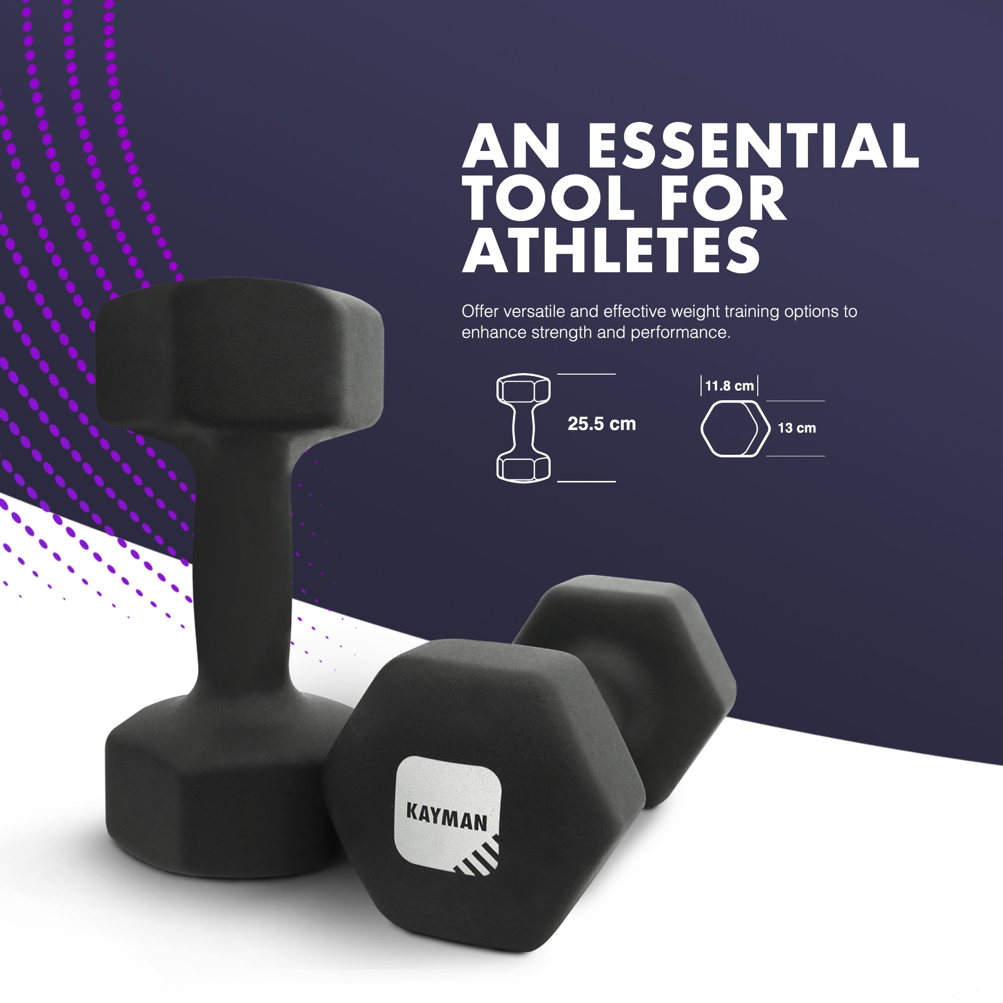 KAYMAN Neoprene Dumbbell Pair with Anti-Slip Grip, Hex Edges, Water-Resistant Surface & Workout Poster Guide - Weight Set for Home, Gym & Fitness Training Equipment (1kg 2kg 3kg 4kg 5kg 6kg 8kg 10kg)