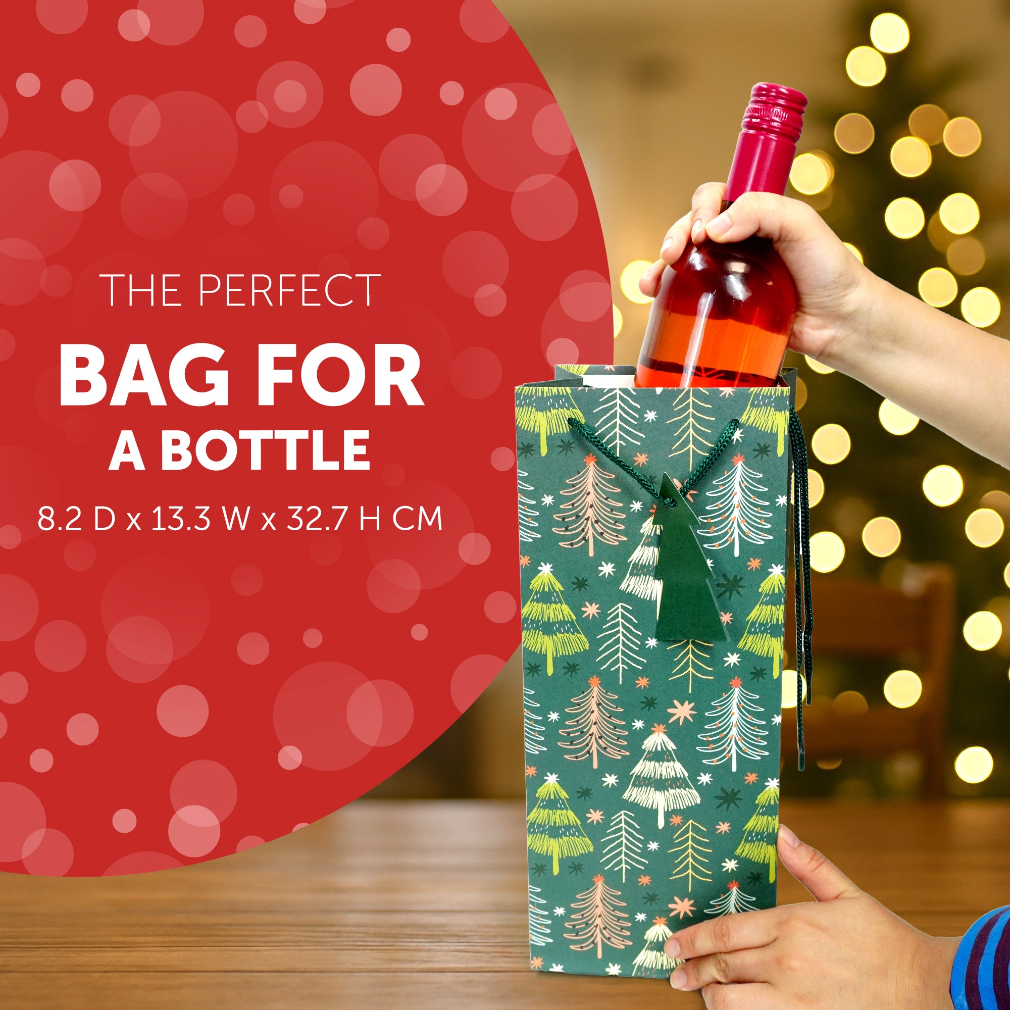 Kraft & Co - Christmas Wine Bottle Bag, 3 Festive Designs- Joy, Festive, Sparkle, Pack of 3