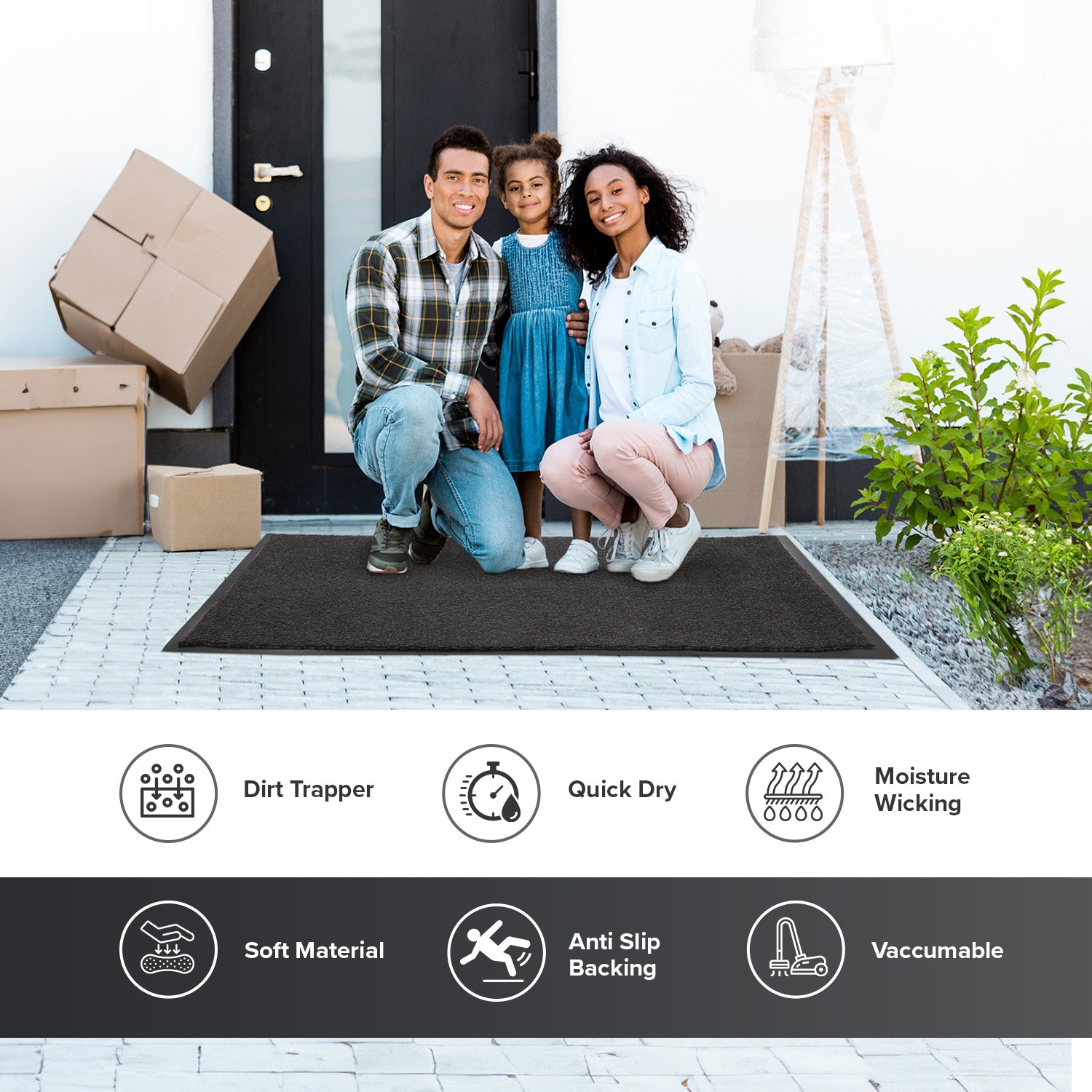 KEPLIN Dirt-Catching & Water-Absorbent Doormat – Non-Slip PVC Backing, Durable Polypropylene Fiber, Easy to Clean, Washable, for Indoor & Outdoor Use