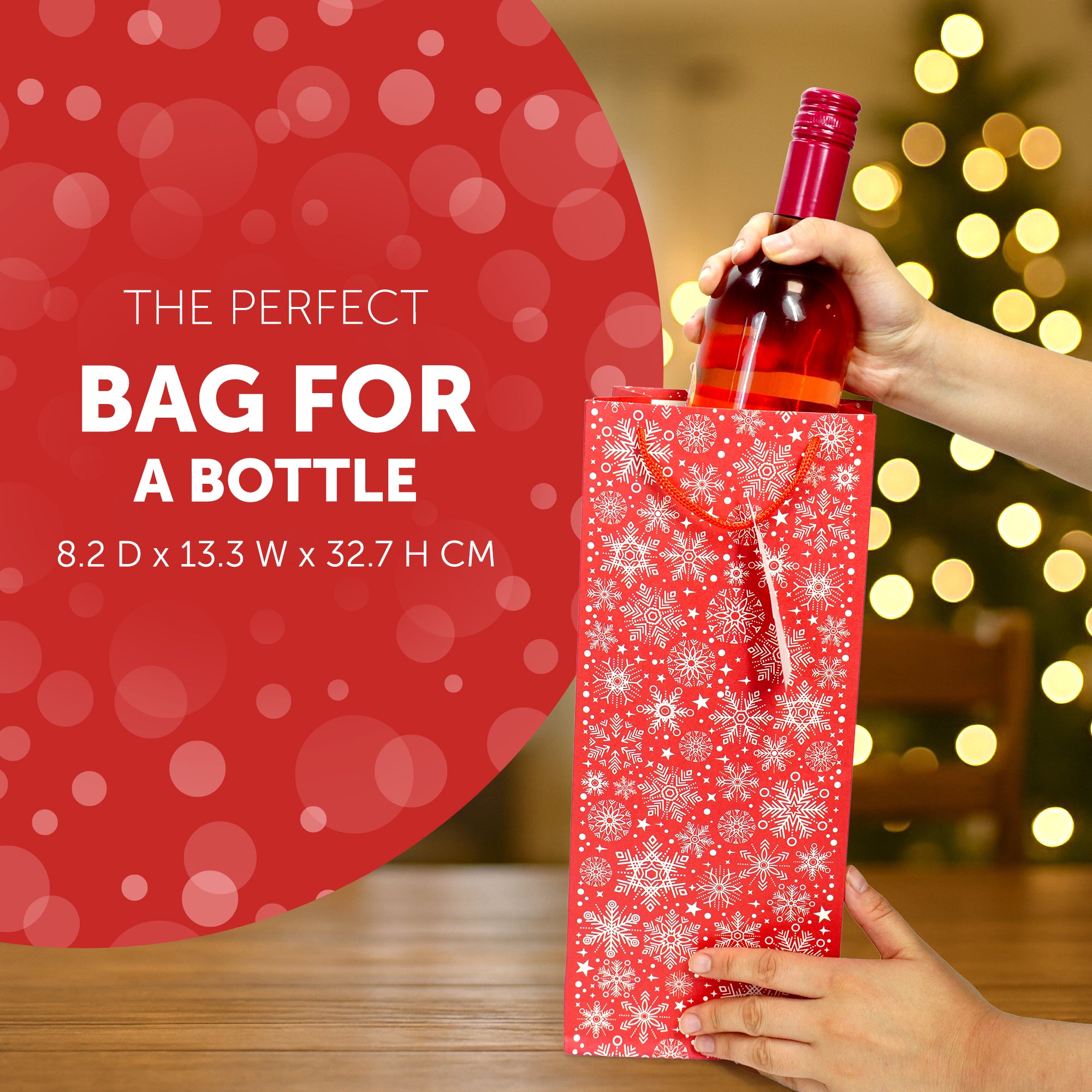 Kraft & Co - Christmas Wine Bottle Bag, 3 Festive Designs- Joy, Festive, Sparkle, Pack of 3