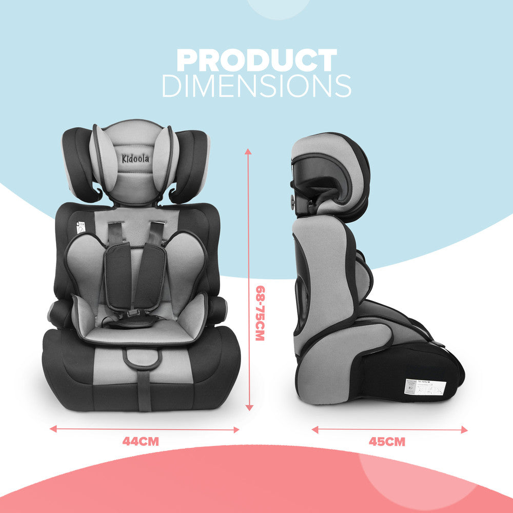 Kidoola Adjustable Car Seat for Toddlers & Children – Safety Certified Booster Seat, Comfortable Padding, 3 Age Functions, ECE R44/04 Certified, Up to 12 Years