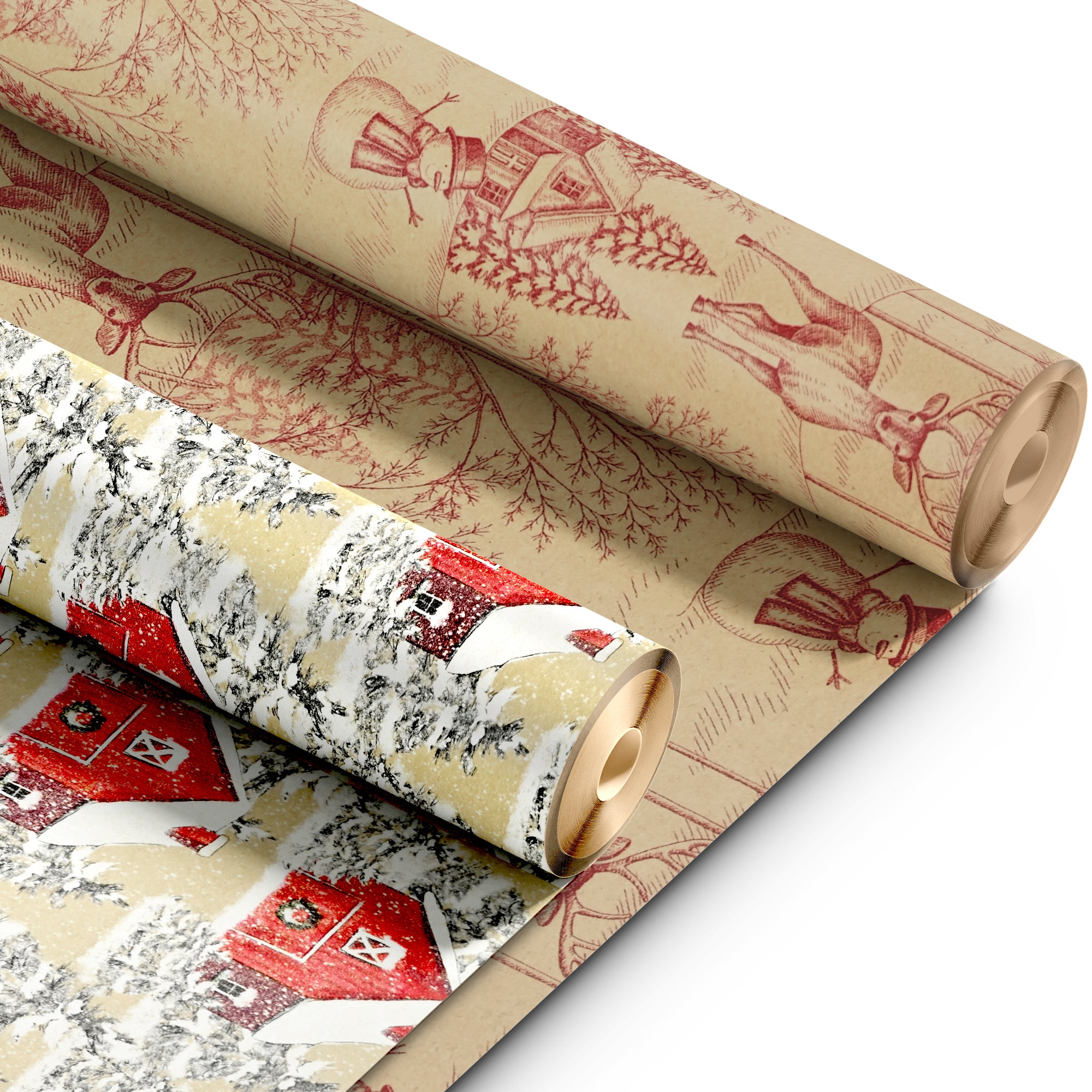 Kraft & Co 2 Pack Christmas Wrapping Paper Roll - Festive Designed Recyclable Kraft Paper, Perfect for Holiday Gifts, Arts & Crafts-Wrapping for a Merry Christmas (44.5cm x 25m)