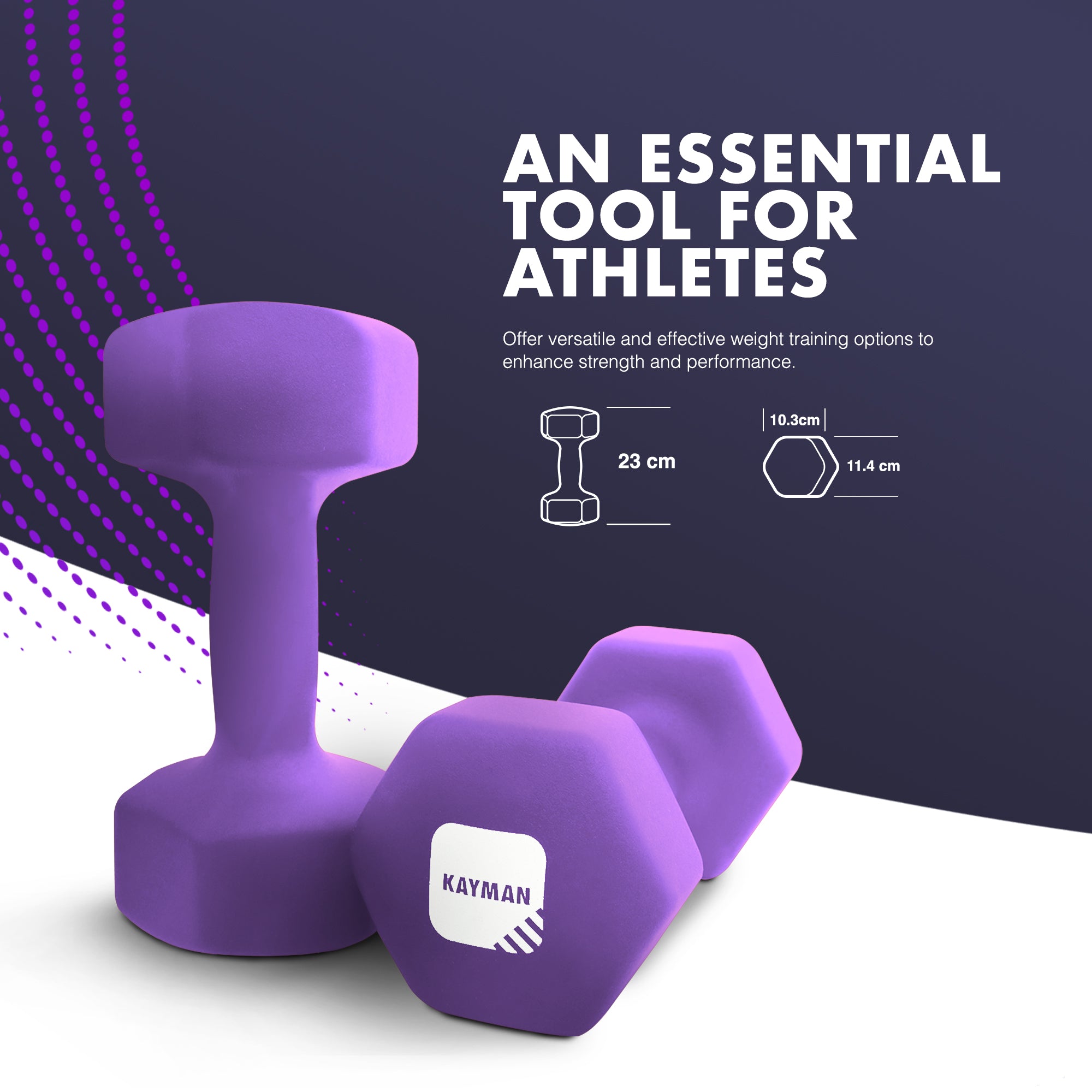 KAYMAN Neoprene Dumbbell Pair with Anti-Slip Grip, Hex Edges, Water-Resistant Surface & Workout Poster Guide - Weight Set for Home, Gym & Fitness Training Equipment (1kg 2kg 3kg 4kg 5kg 6kg 8kg 10kg)