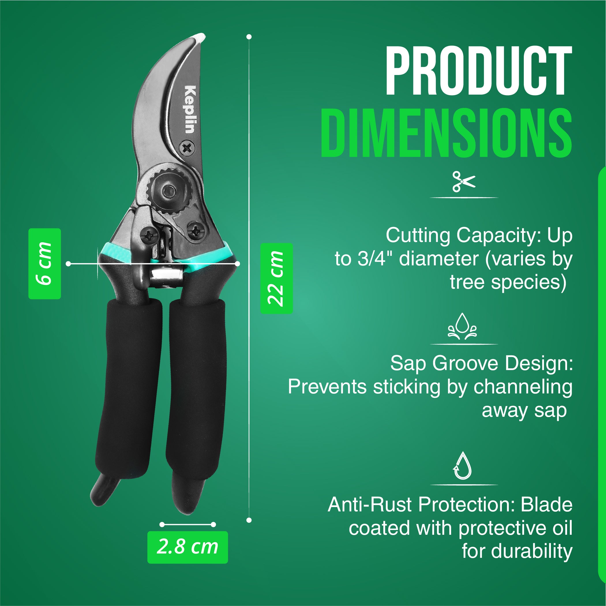 Keplin - 8" Garden Secateurs | Titanium Steel Blades, Drop Forged Aluminum Handles, Non-Slip Grip | Heavy Duty Pruning Shears for Gardening, Tree Branch Cutter with Sap Groove, Rust-Resistant