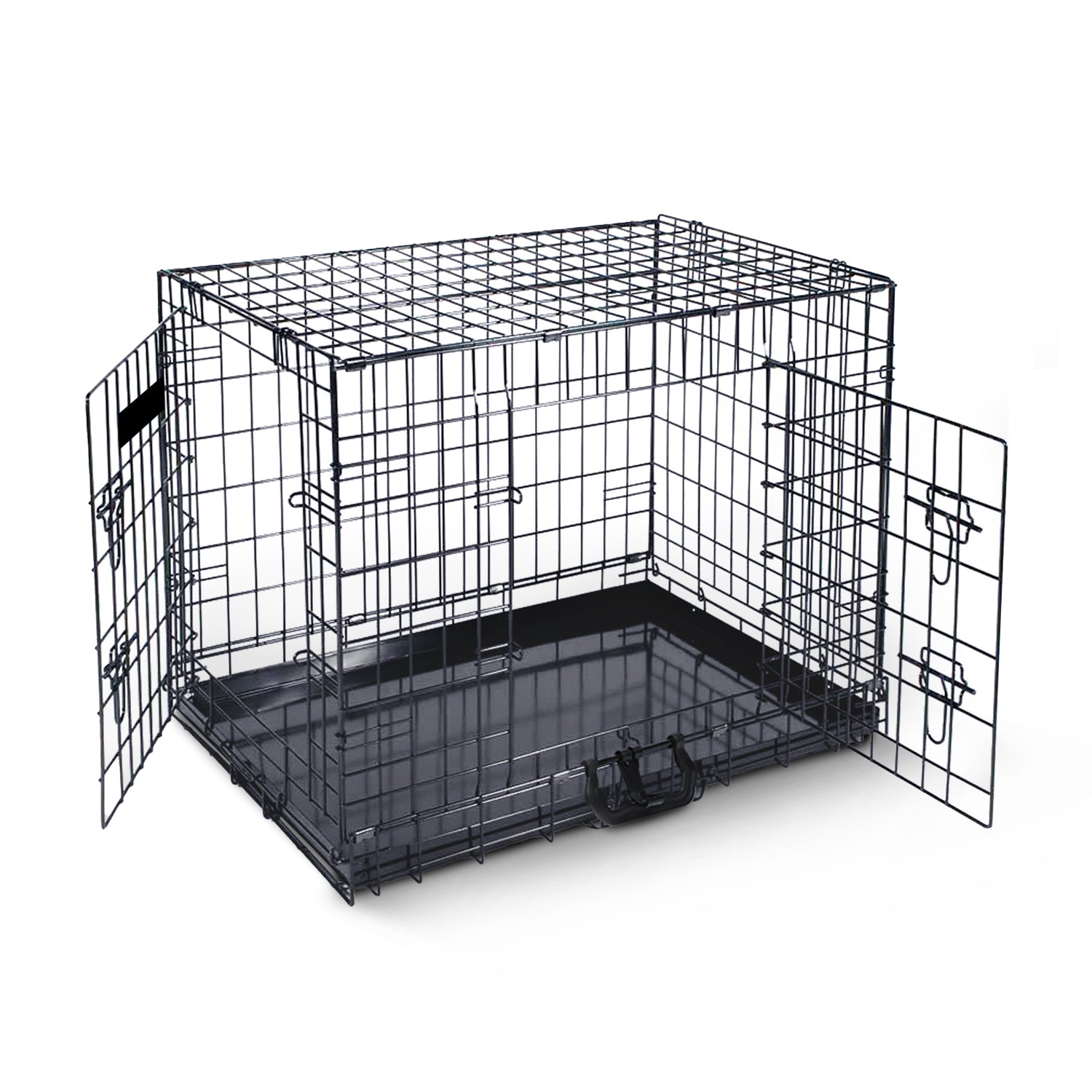 FurDreams Heavy Duty Dog Crate – Black Metal Folding Cage with Dual Doors, Chew-Resistant Plastic Tray, and Carry Handle – Perfect for Puppy Training