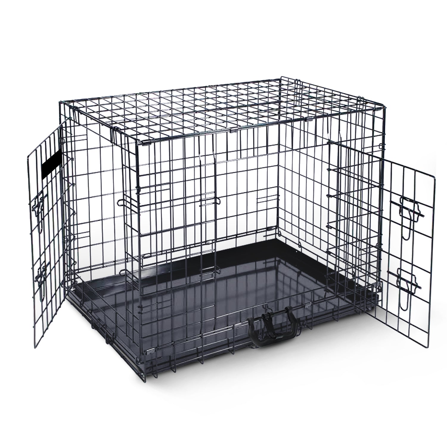 FurDreams Heavy Duty Dog Crate – Black Metal Folding Cage with Dual Doors, Chew-Resistant Plastic Tray, and Carry Handle – Perfect for Puppy Training