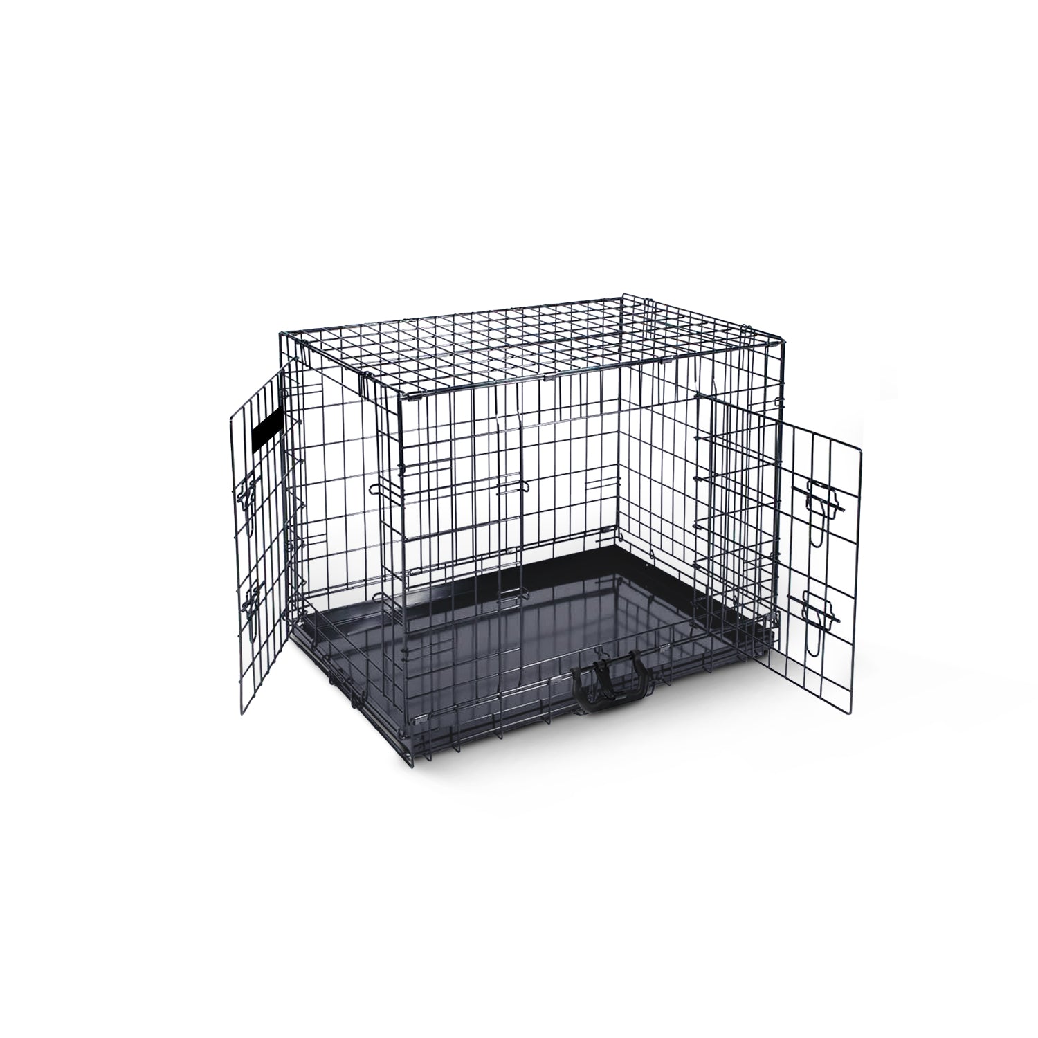 FurDreams Heavy Duty Dog Crate – Black Metal Folding Cage with Dual Doors, Chew-Resistant Plastic Tray, and Carry Handle – Perfect for Puppy Training