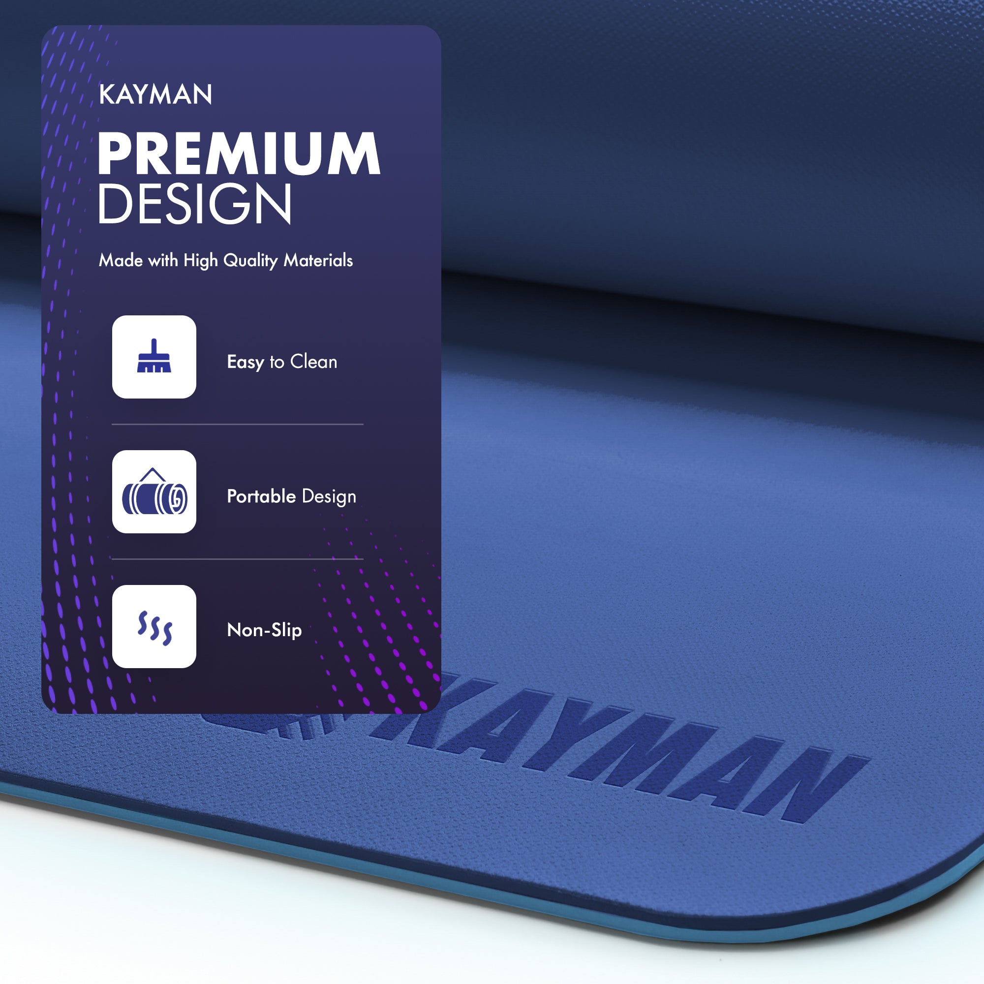 KAYMAN Yoga & Exercise Mat with Carry Strap, Large Non-Slip Comfortable Training & Workout Floor Mat for Home or Outdoor, Gym, Pilates, Gymnastics, HiiT, Stretching & Meditation