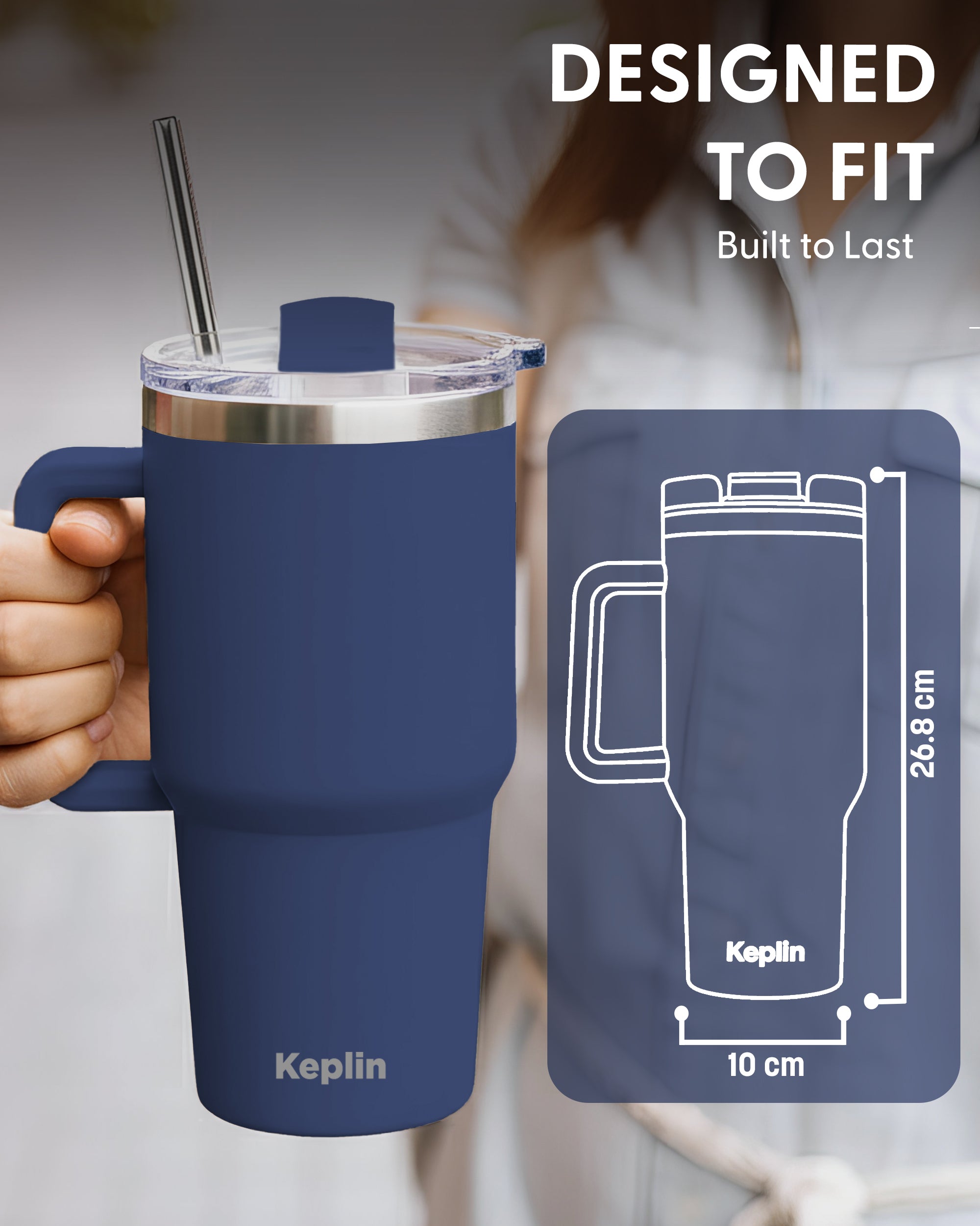 Keplin Tumbler 40 oz with Handle, Stainless Steel Vacuum Insulated Water Bottle with Straw and Lid, Cold for 29 Hours, Travel Mug, Thermal Flask, BPA Free