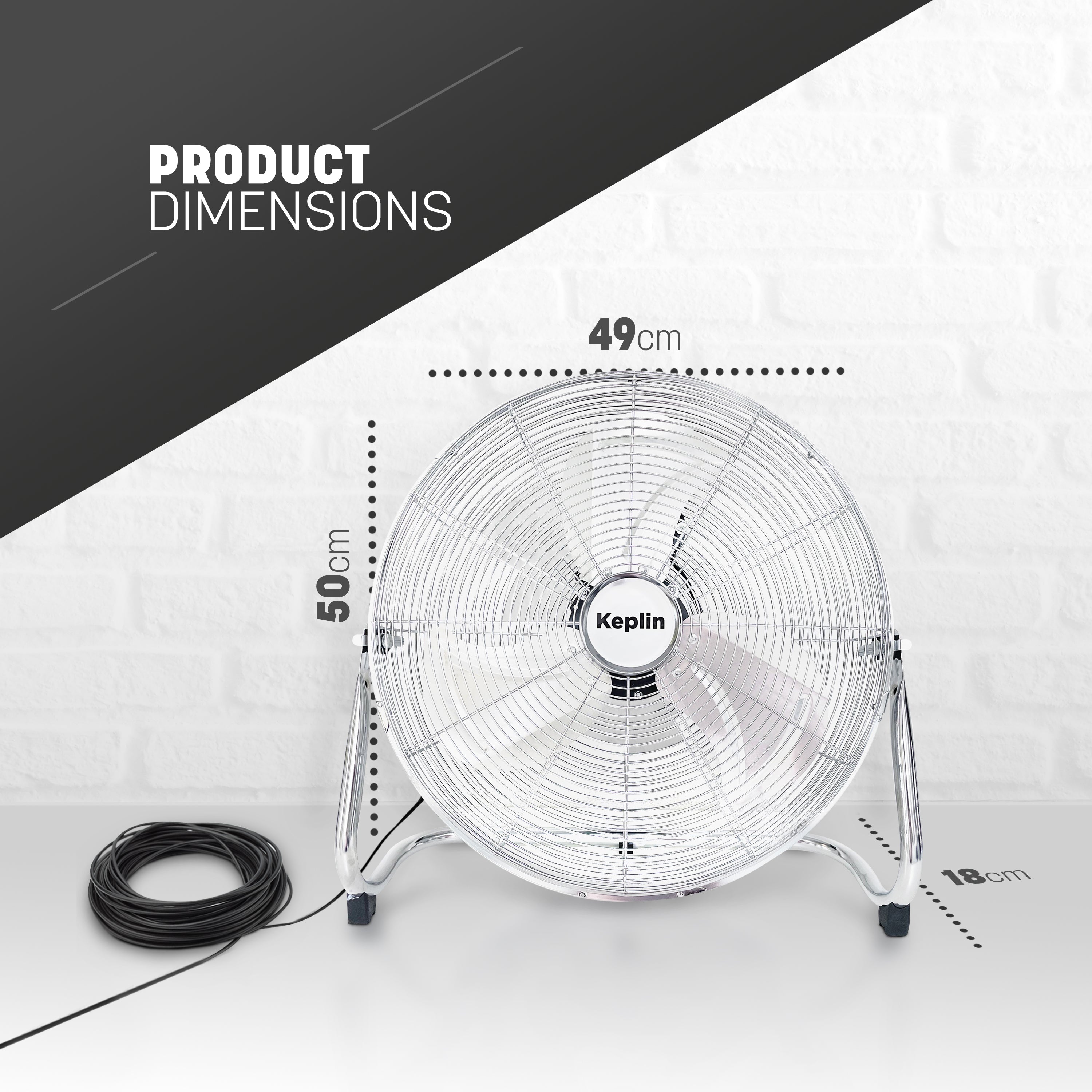 Heavy Duty Chrome Floor Fan with 3 Speeds - Adjustable Fan Head and Powerful Circulation