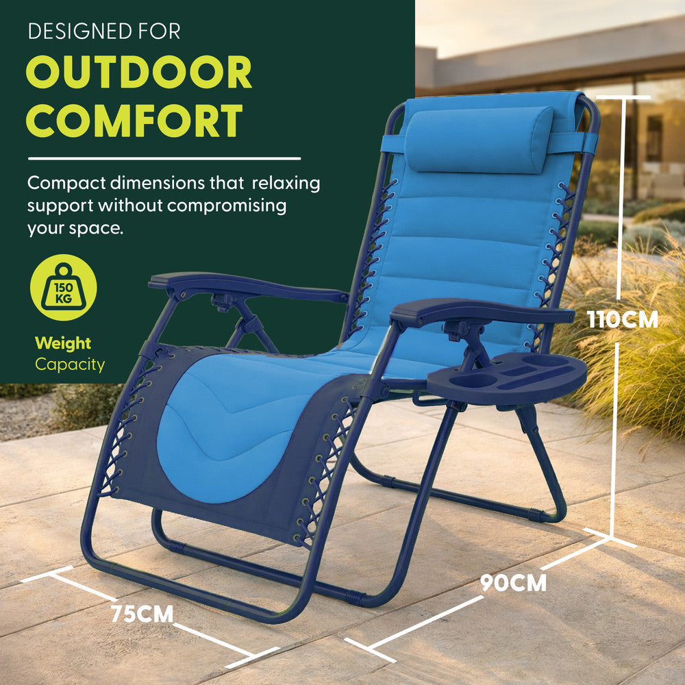 KEPLIN 2 Pack XXL Premium Heavy-Duty Colour Block Zero Gravity Chairs, Adjustable Headrest, Cup & Phone Holder, Foldabl