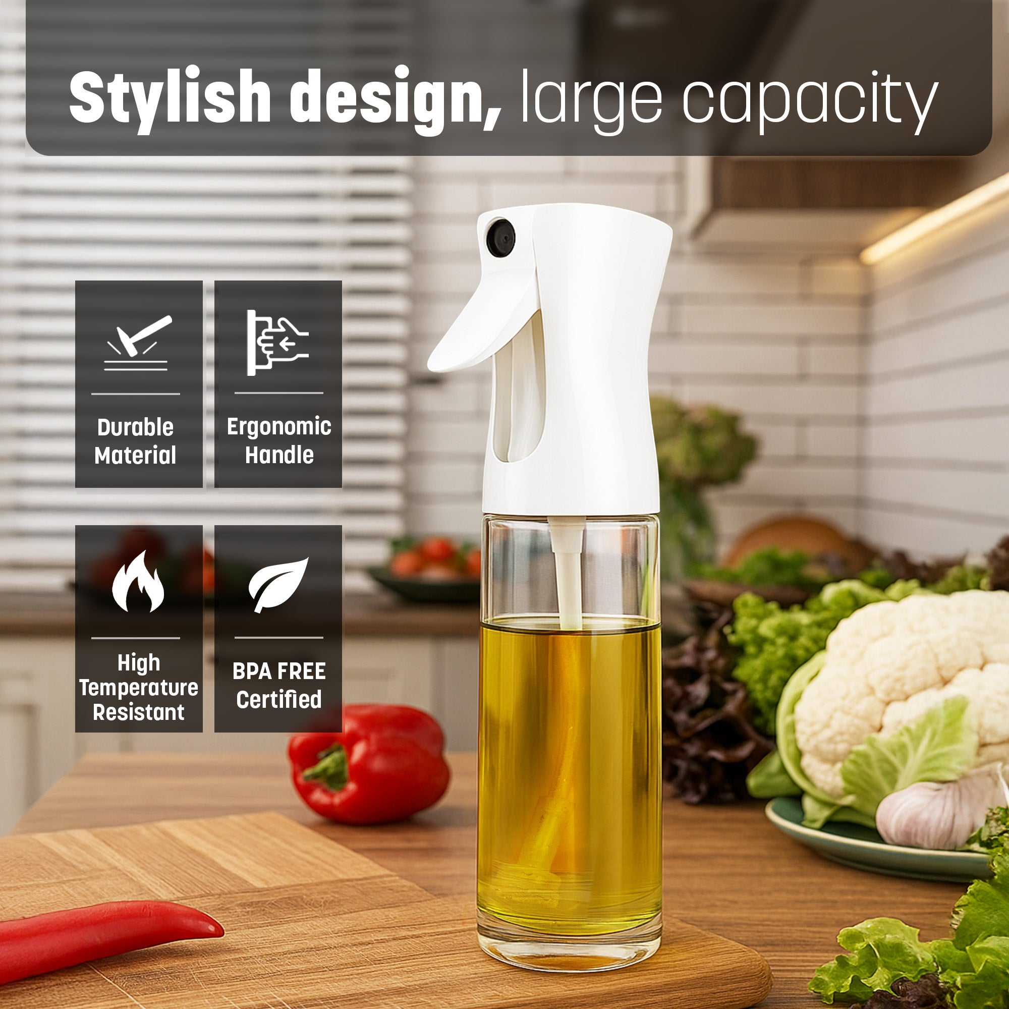 KEPLIN - 220ml Oil Sprayer Bottle - BPA-Free Refillable Olive Oil Mister for Air Fryer, Cooking, Baking & Grilling - Fine Mist Spray - Leak-Proof, Eco-Friendly & Dishwasher Safe